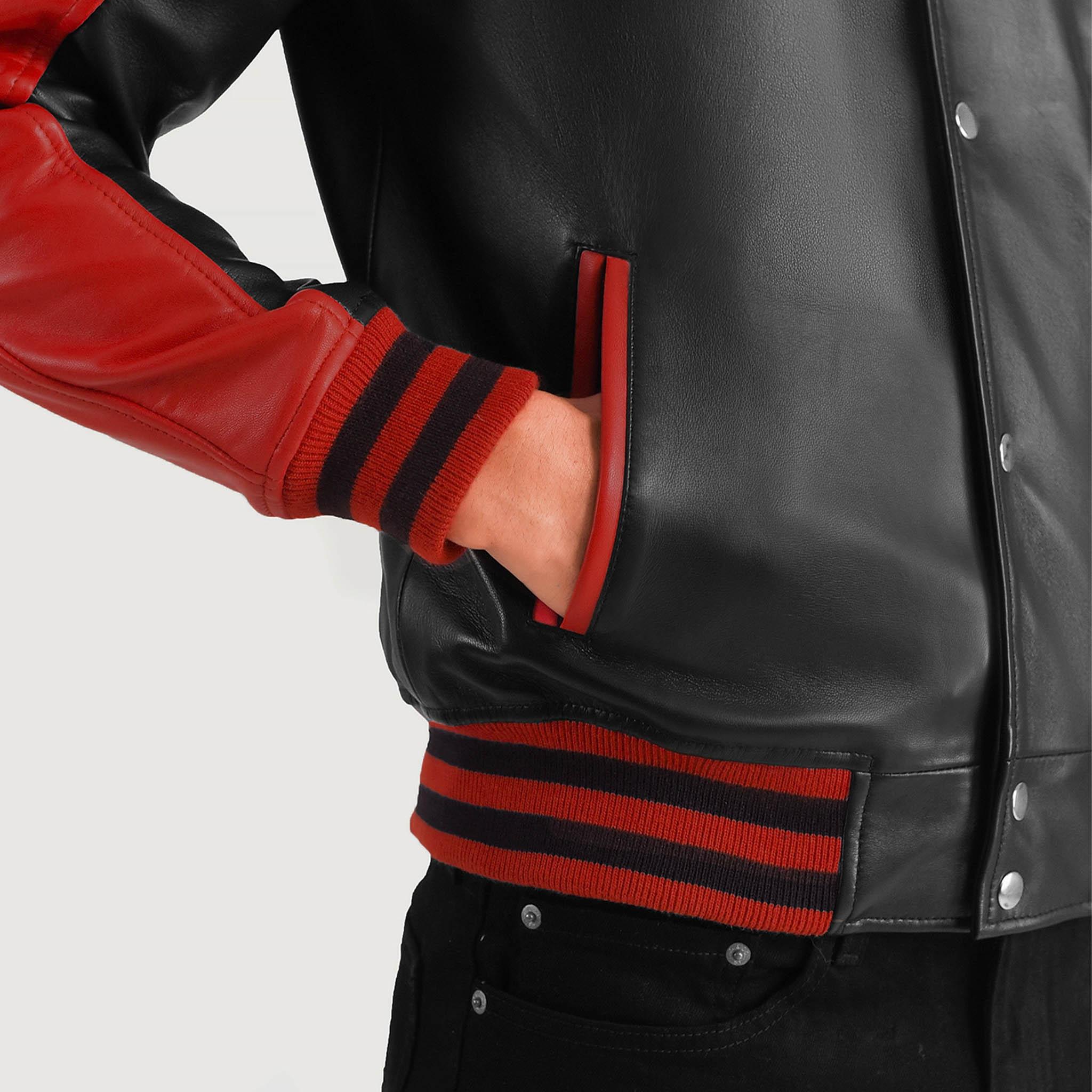 Tristan Leather Varsity Jacket in Black & Red – College Letterman Style