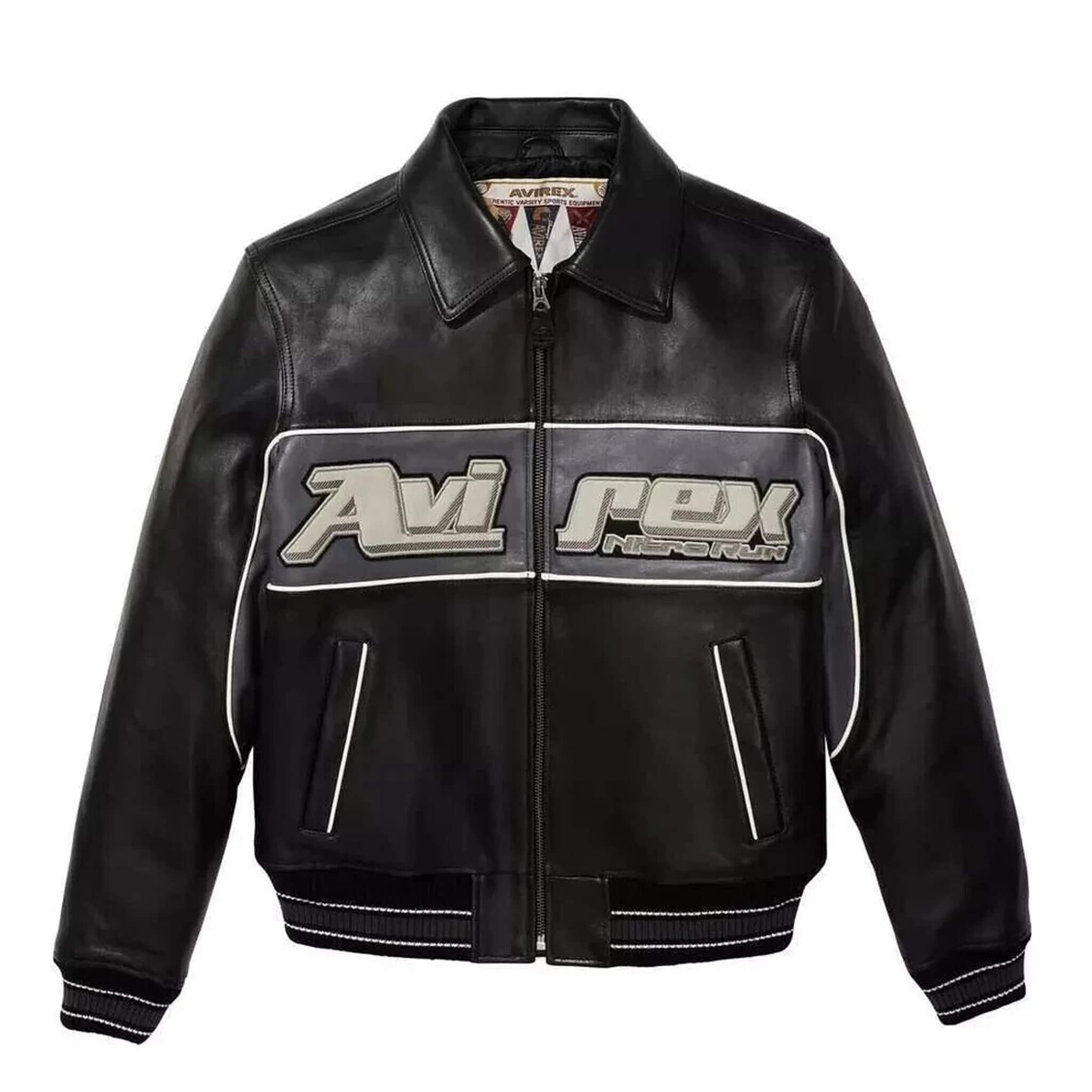 Men's Black Avirex Real Leather Bomber Jacket – American Flight Style