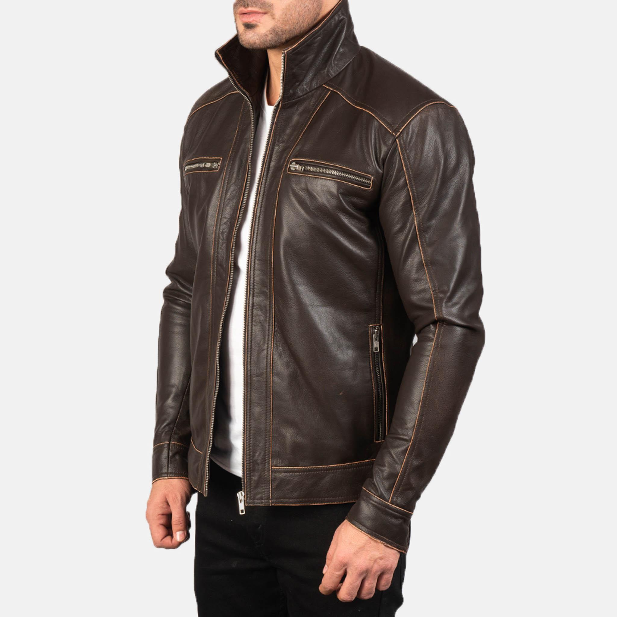 Grayson Leather Jacket – Premium Brown Leather Sleek Biker Style - leathergang.com