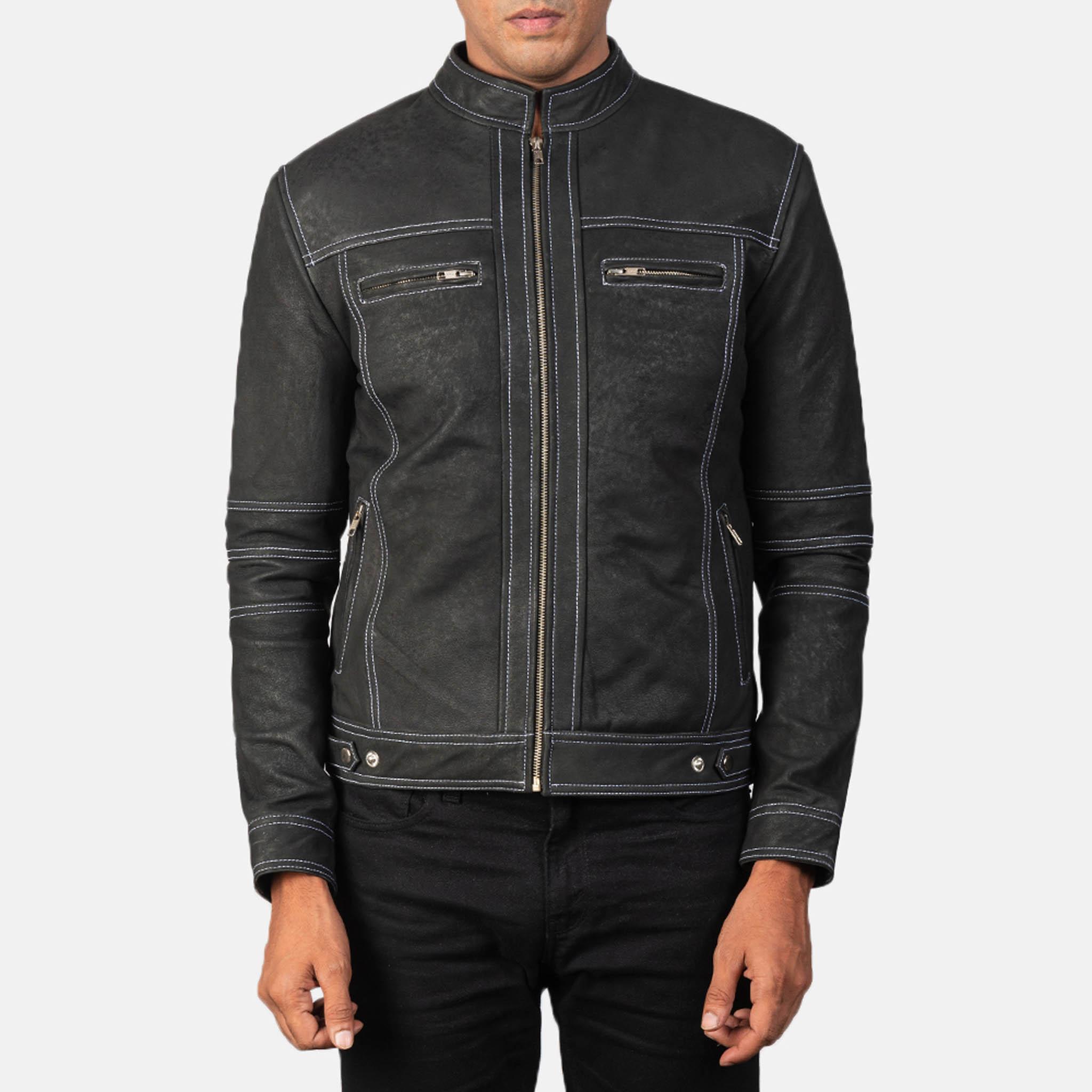 Youth Distressed Black Leather Biker Jacket – Customizable & Tailored Fit