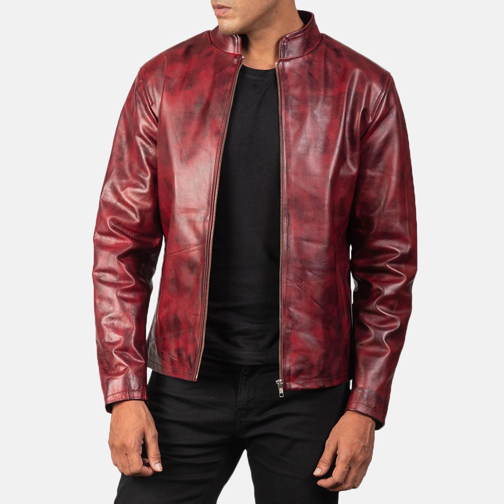 Alec Distressed Burgundy Leather Jacket – Timeless Vintage Look