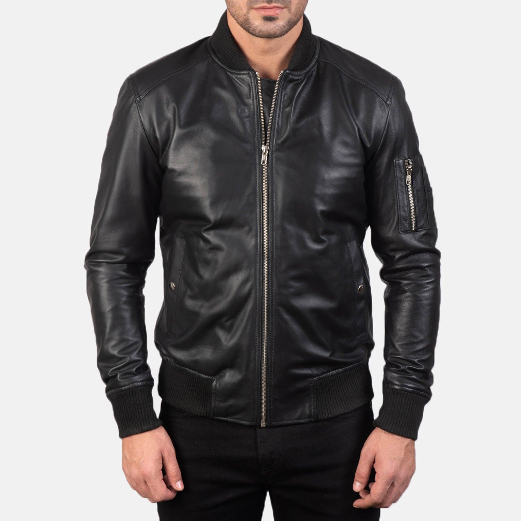 Allora MA-1 Bomber Jacket in Black Leather – Premium Effortless Style