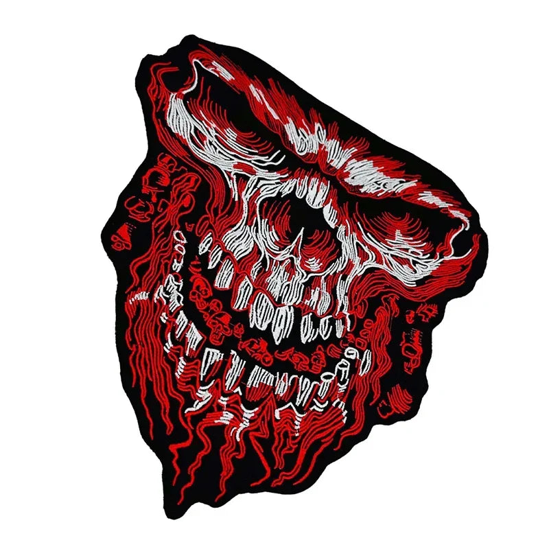 Bloody Skull Head Embroidered 12 Inch Large Motorcycle Jacket Back Patch - leathergang.com
