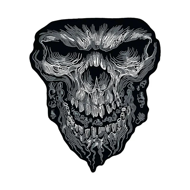 Bloody Grey Skull Head Embroidered Motorcycle Jacket Back Patch 12 Inch Large