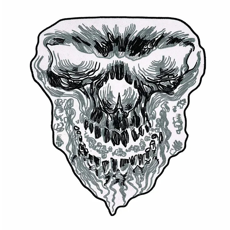 Bloody White Skull Head Embroidered Motorcycle Jacket Back Patch 12 Inch Large
