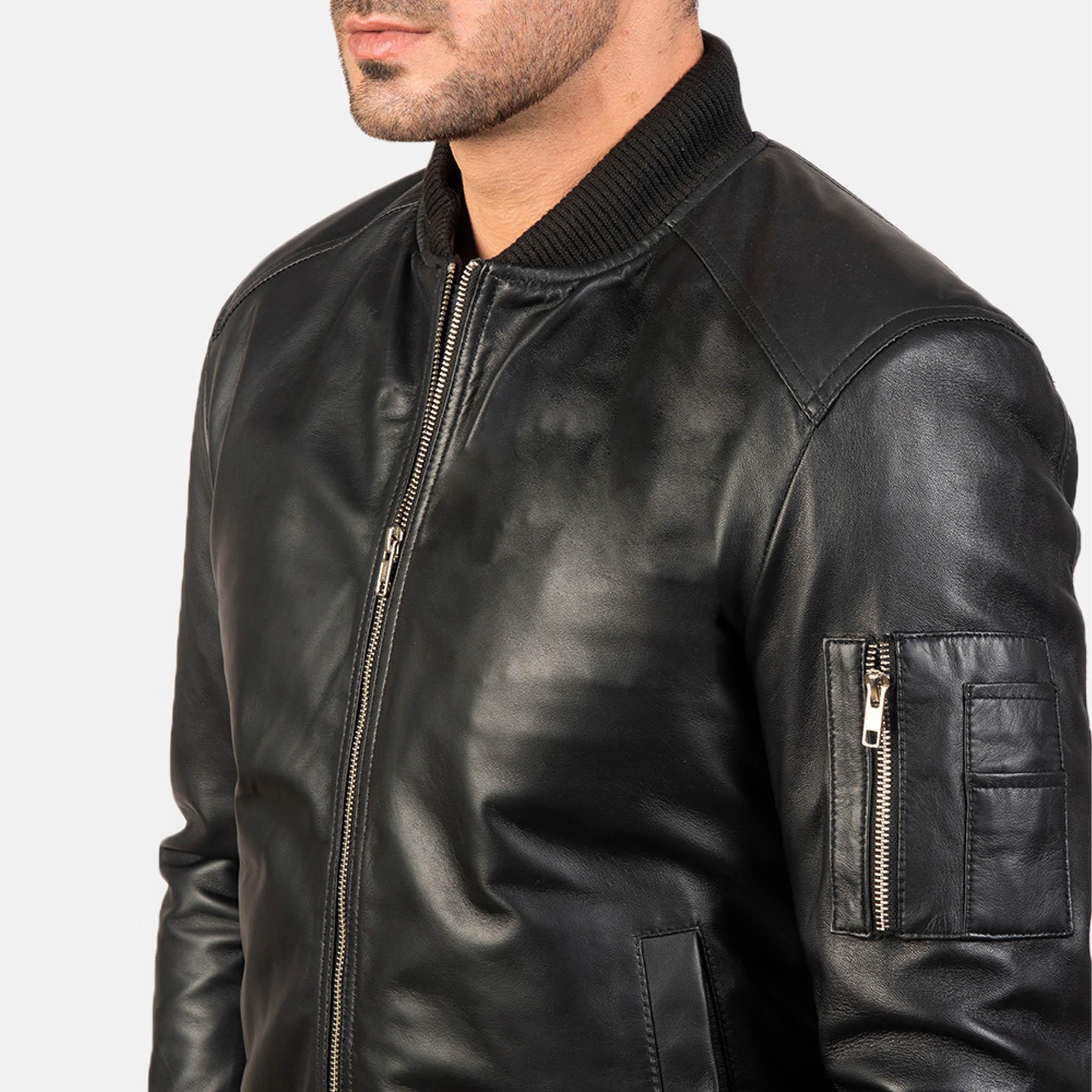 Allora MA-1 Bomber Jacket in Black Leather – Premium Effortless Style