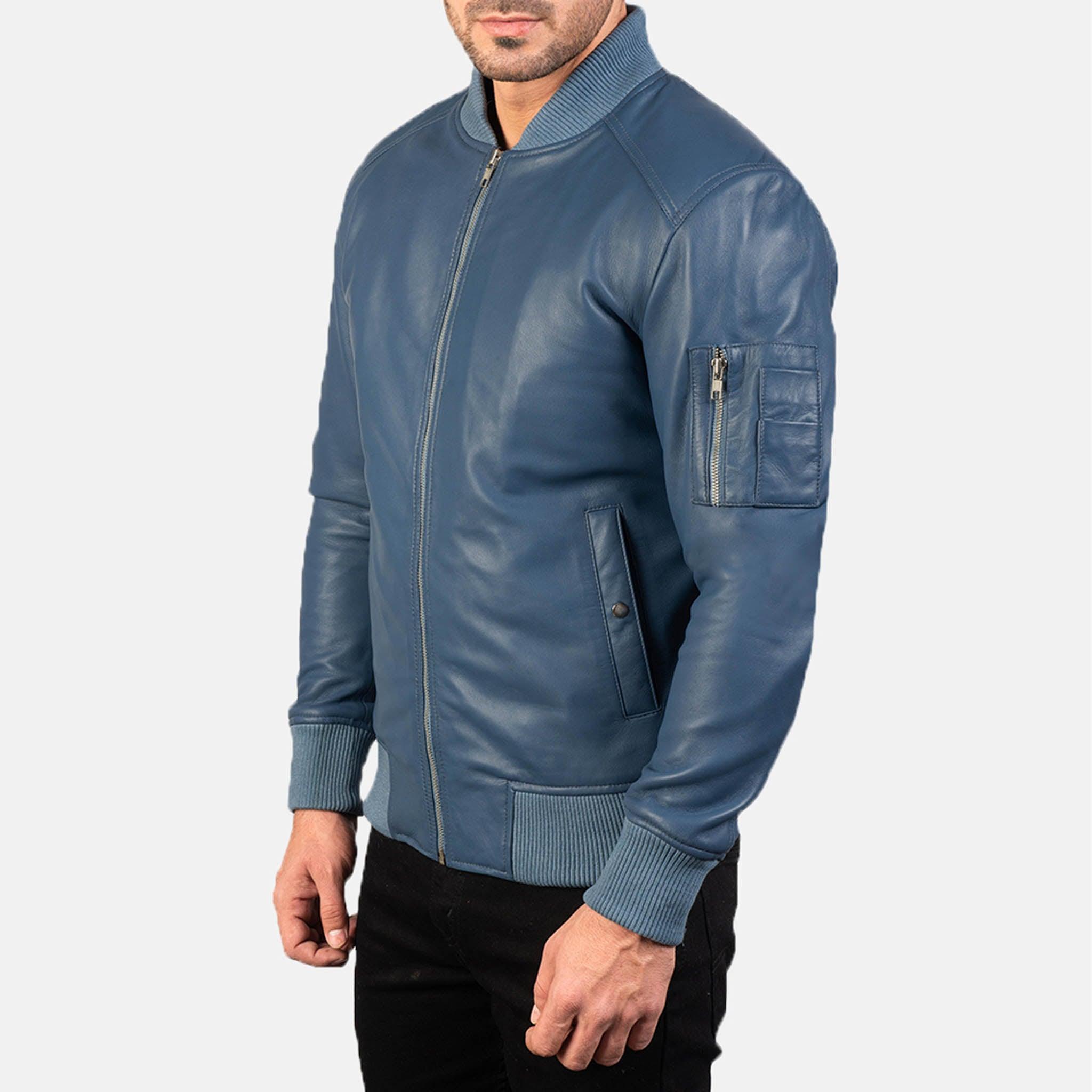 Allora MA-1 Bomber Jacket in Blue Leather – Premium Effortless Style