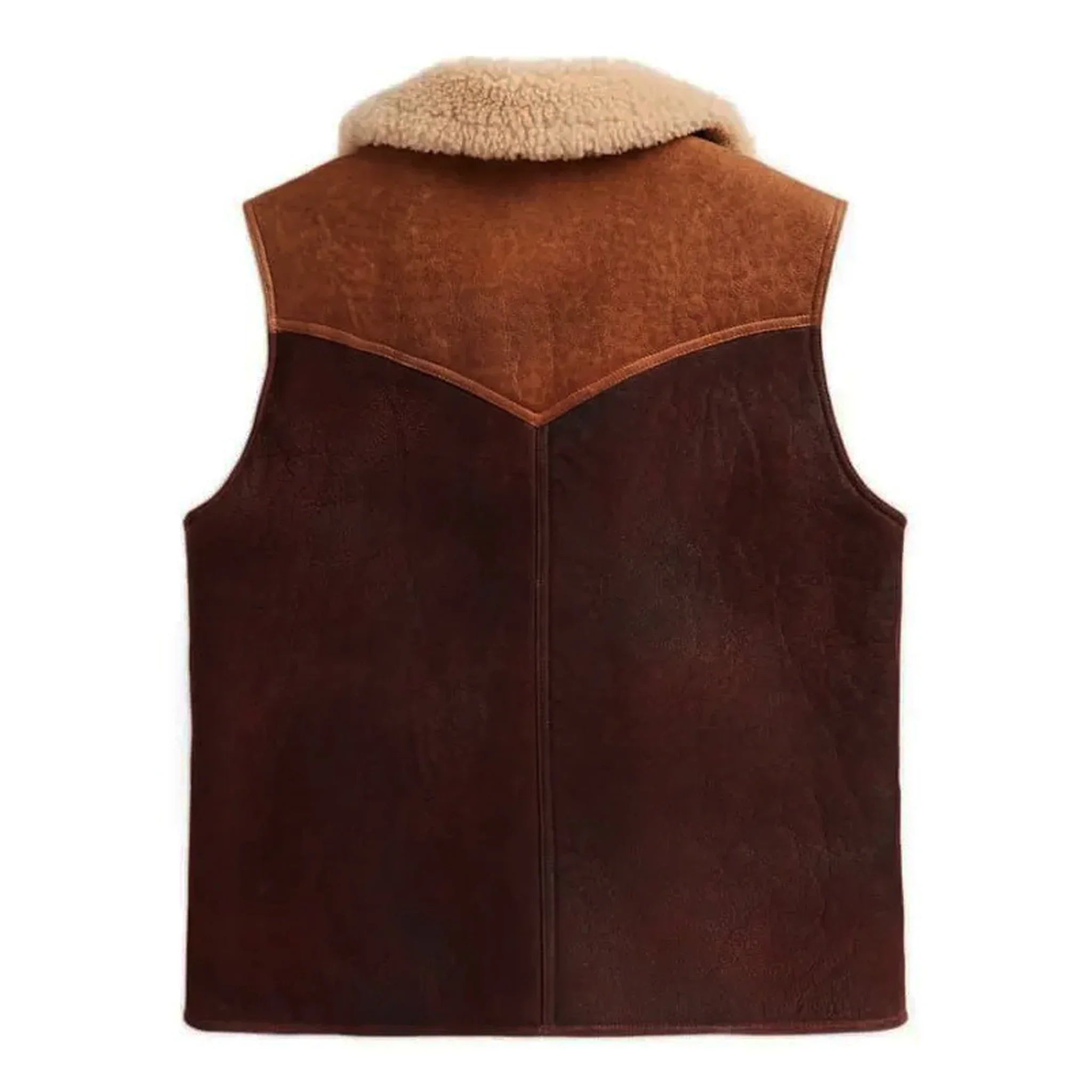 Brown Fur Leather Vest – Western Cowboy Style for Men - leathergang.com