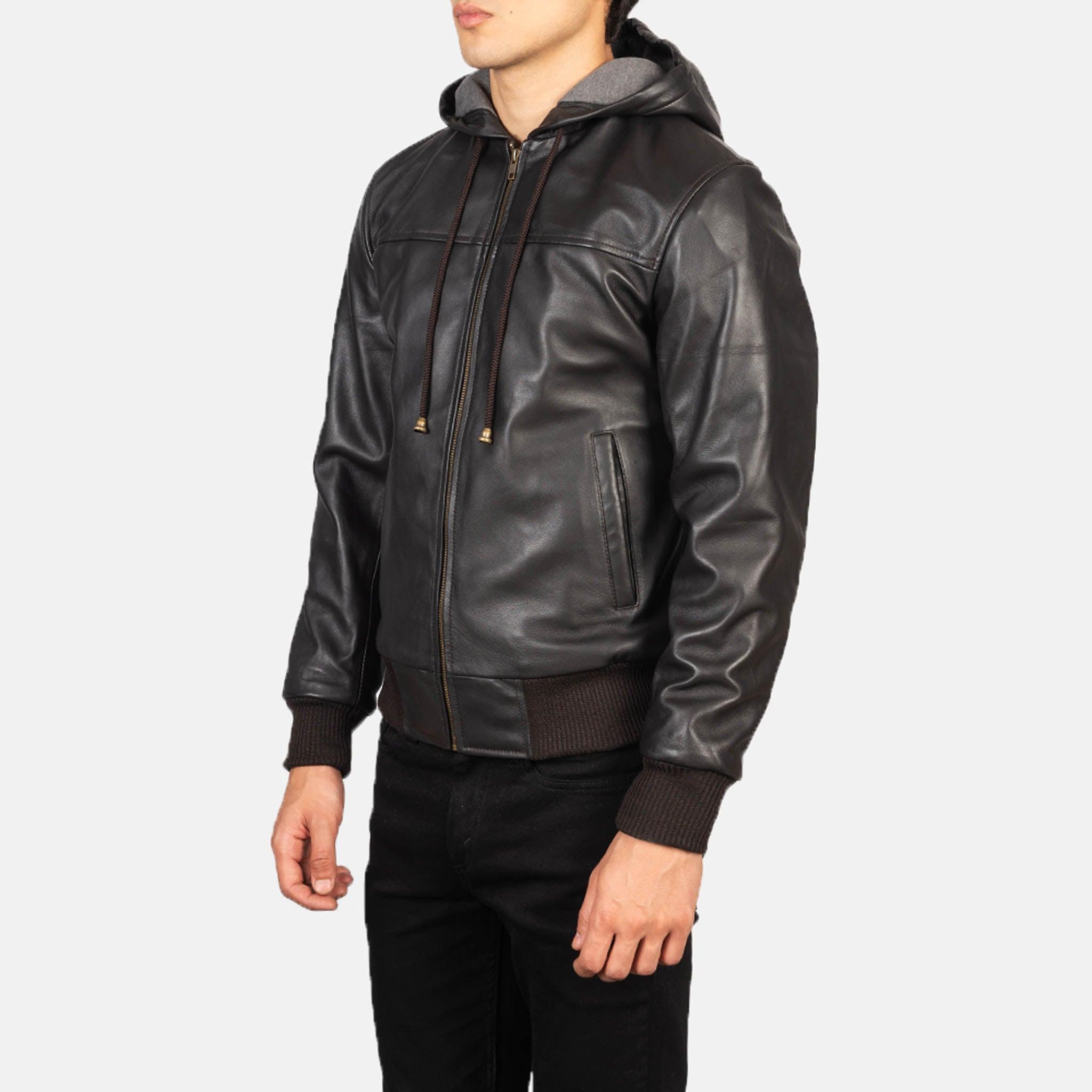 Nintend Brown Leather Bomber Jacket with Hood – Ultimate Streetwear Fashion - leathergang.com