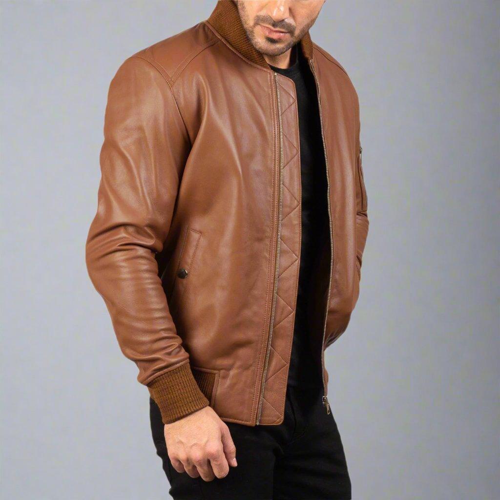 Allora MA-1 Bomber Jacket in Brown Leather – Premium Effortless Style