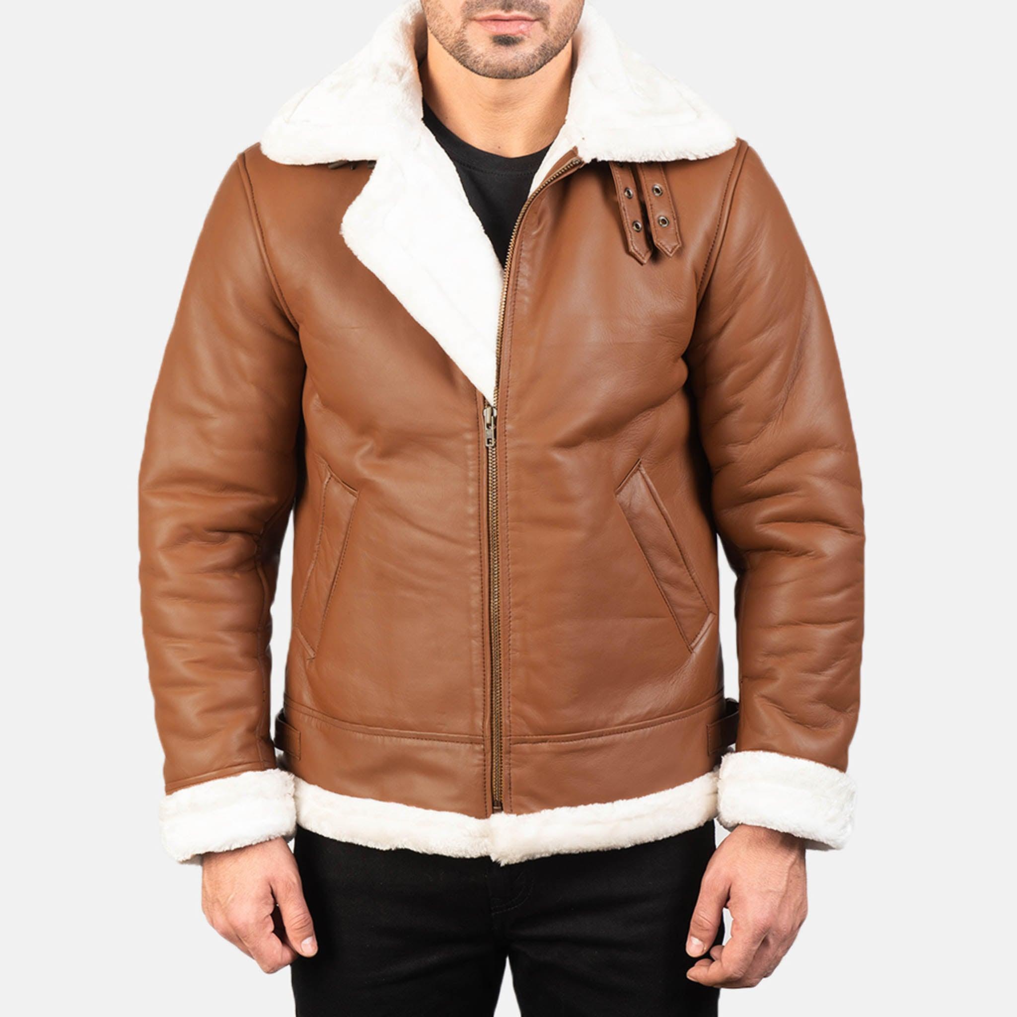 Frances B3 Brown Leather Aviator Jacket – Shearling Fur Bomber for Men - leathergang.com