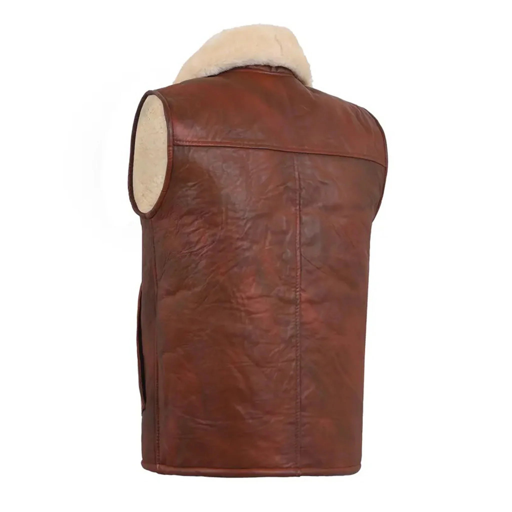 Men's Sheepskin Leather Shearling Vest – Brown Gilet