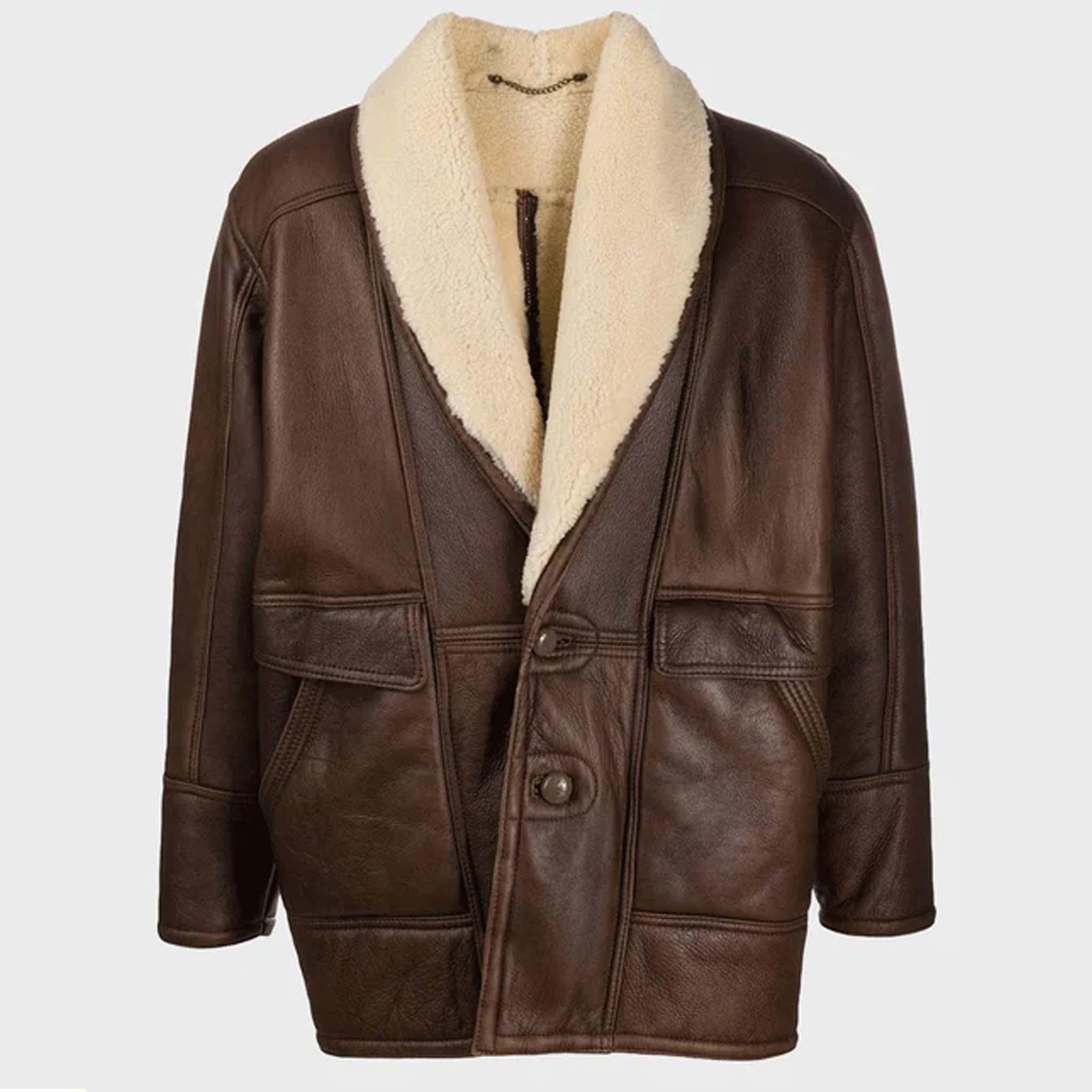 Thrivox B3 RAF Leather Aviator Jacket - Vintage Brown Shearling Bomber Coat