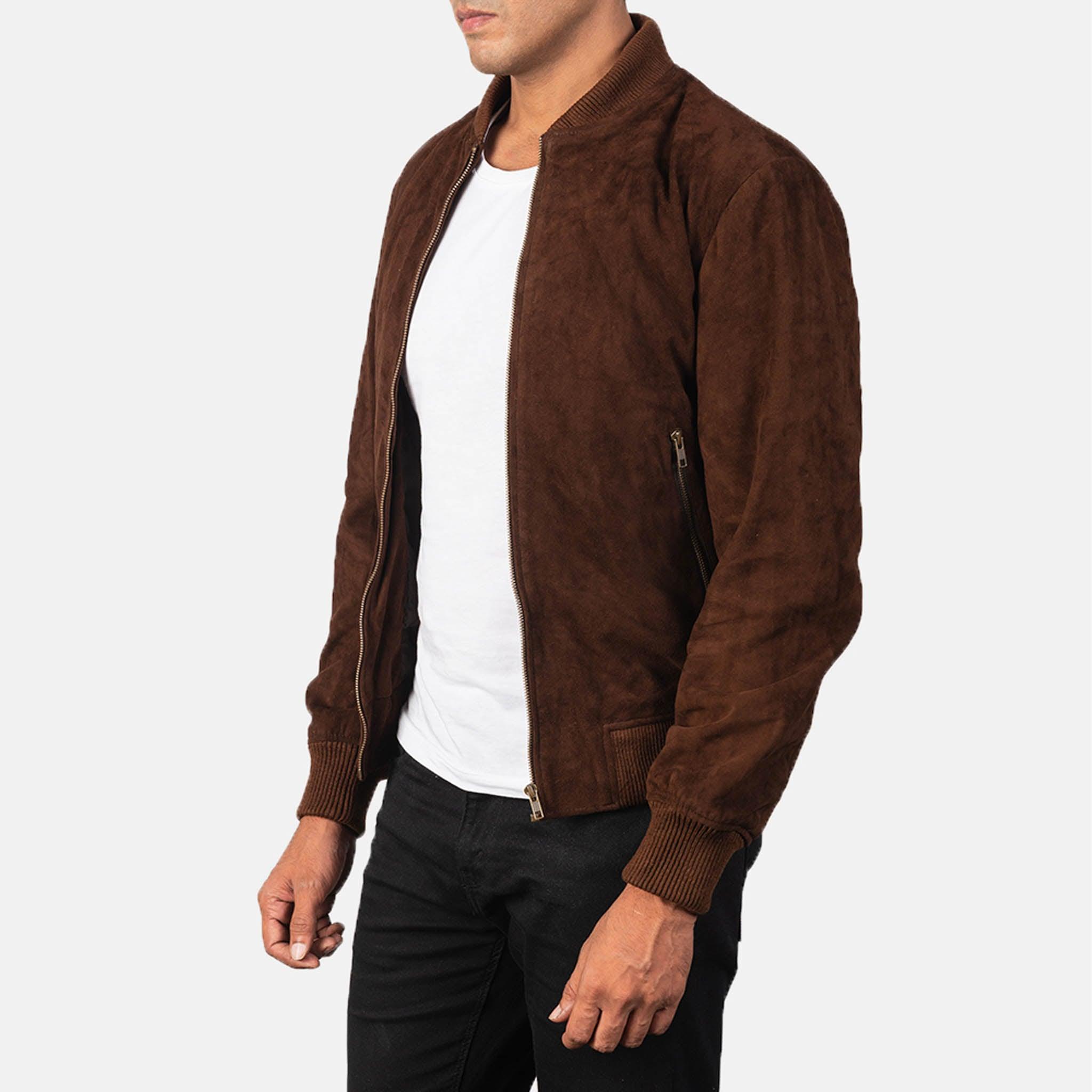 Men's Rayne Brown Suede Leather Bomber Jacket – Sleek Design for Everyday Wear - leathergang.com