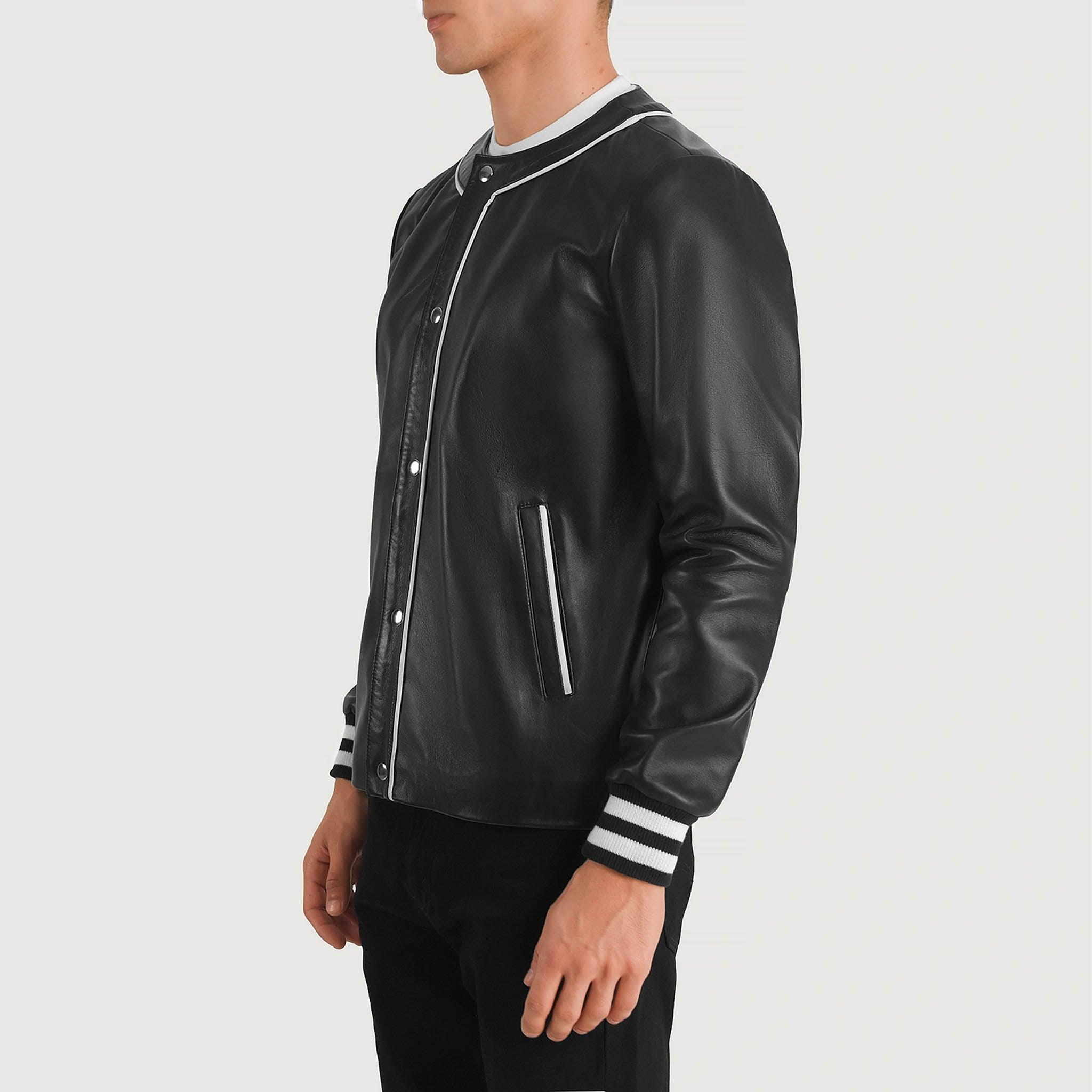 Wesley Black Leather Varsity Jacket – Premium Customizable Edition - leathergang.com