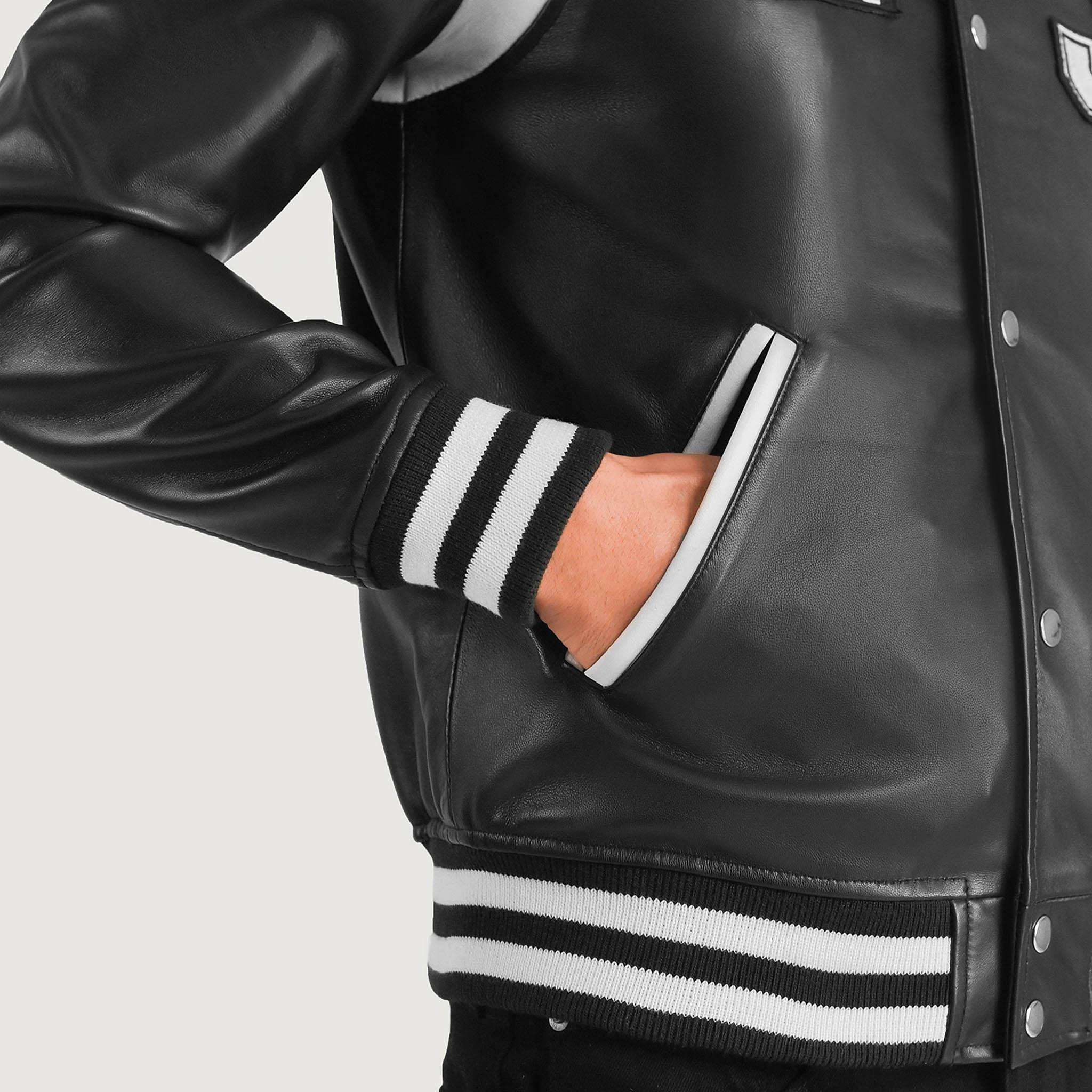 Hazel New Jersey Black Leather Varsity Jacket – College Letterman Baseball Style
