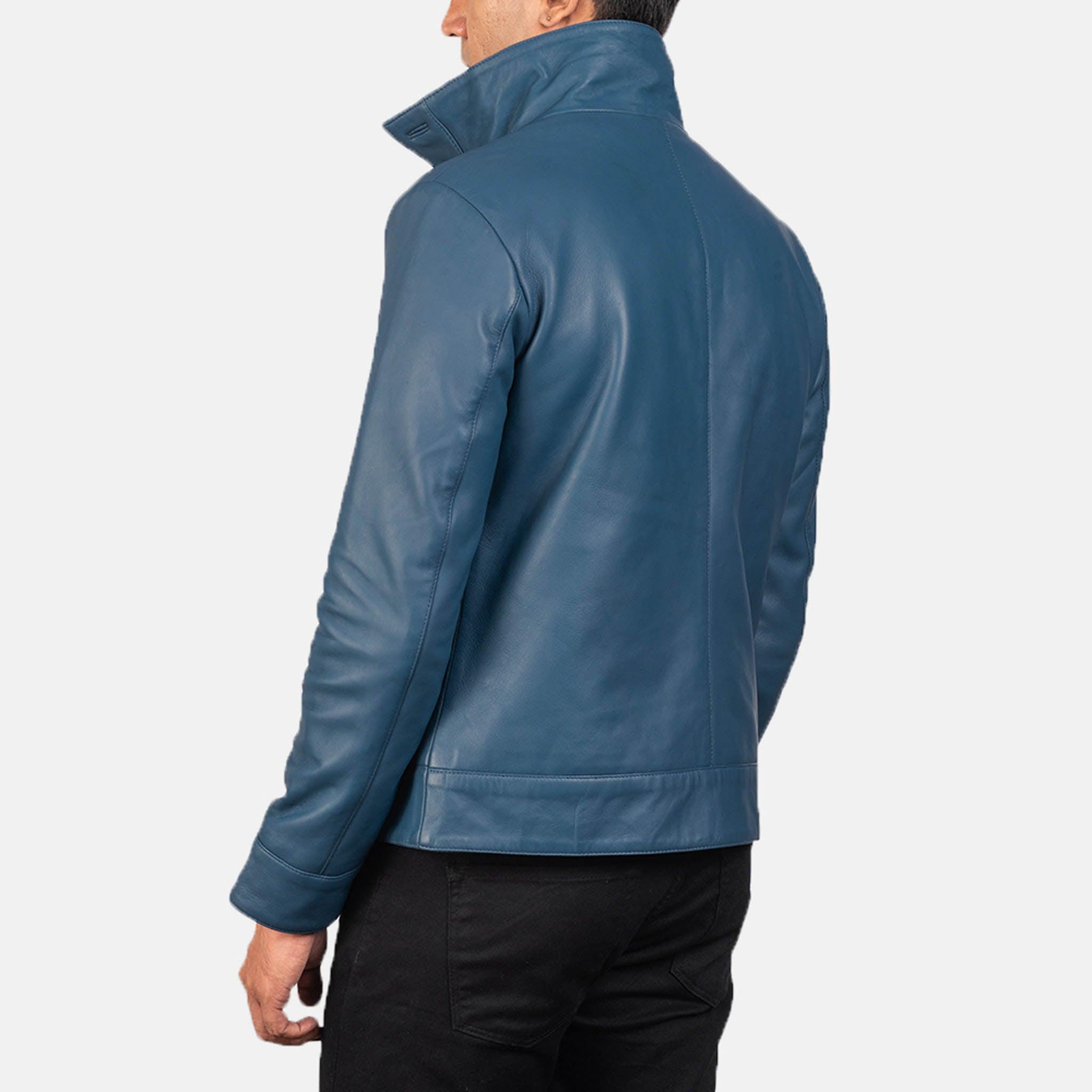Calem Blue Leather Bomber Jacket – Men's Stylish Leather Outerwear
