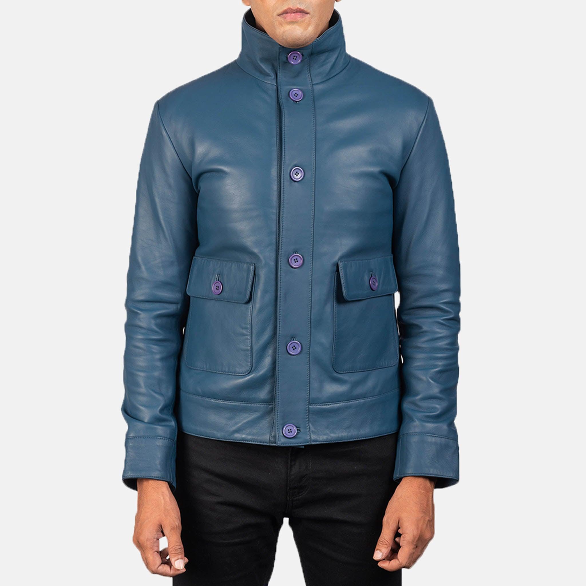 Calem Blue Leather Bomber Jacket – Men's Stylish Leather Outerwear