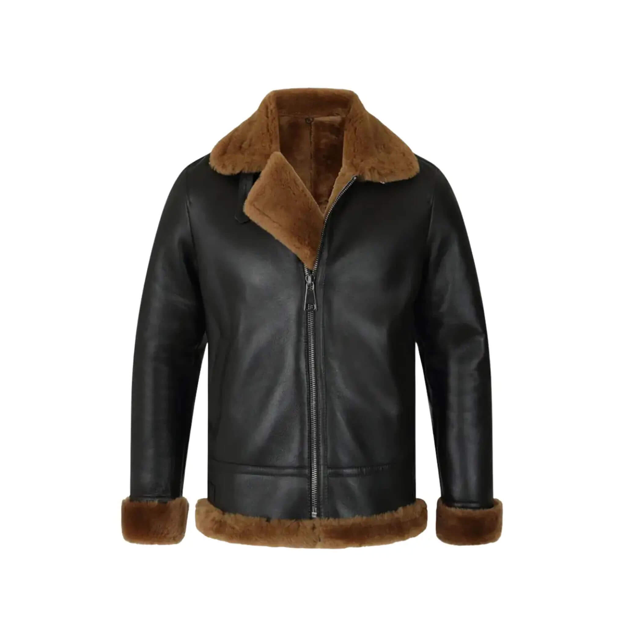 Classic ginger brown B3 shearling bomber jacket made from genuine leather with warm shearling lining, perfect for winter aviator style.