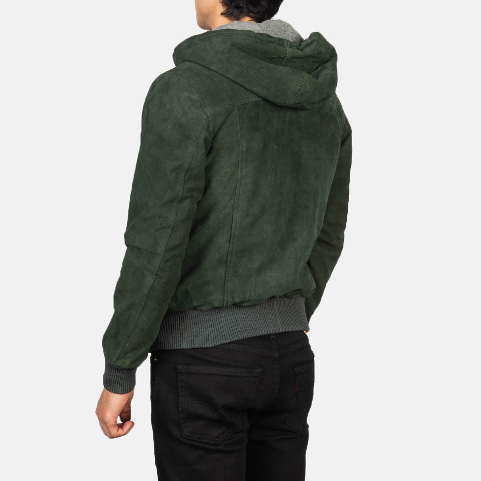 Nintend Green Hooded Bomber Jacket – Premium Suede Leather and Urban Design