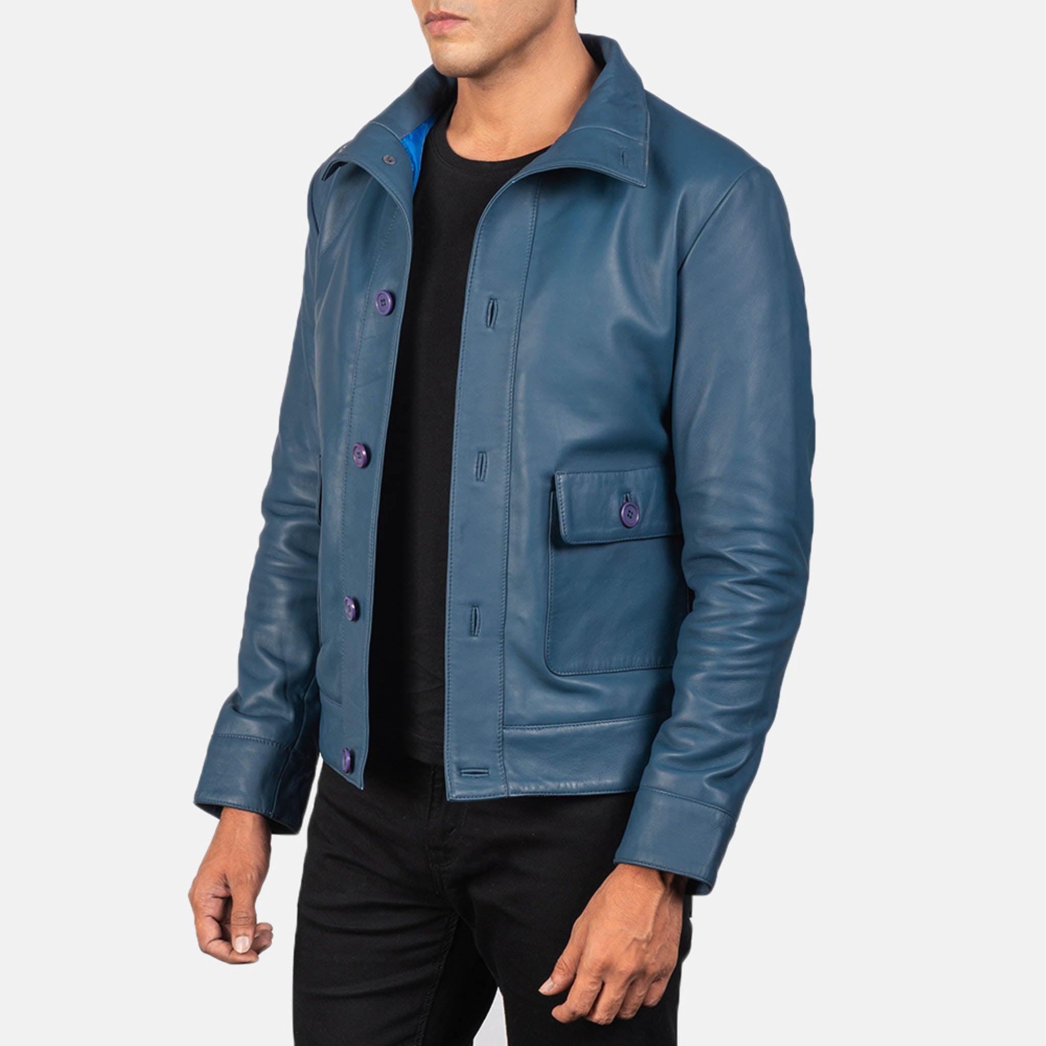 Calem Blue Leather Bomber Jacket – Men's Stylish Leather Outerwear - leathergang.com