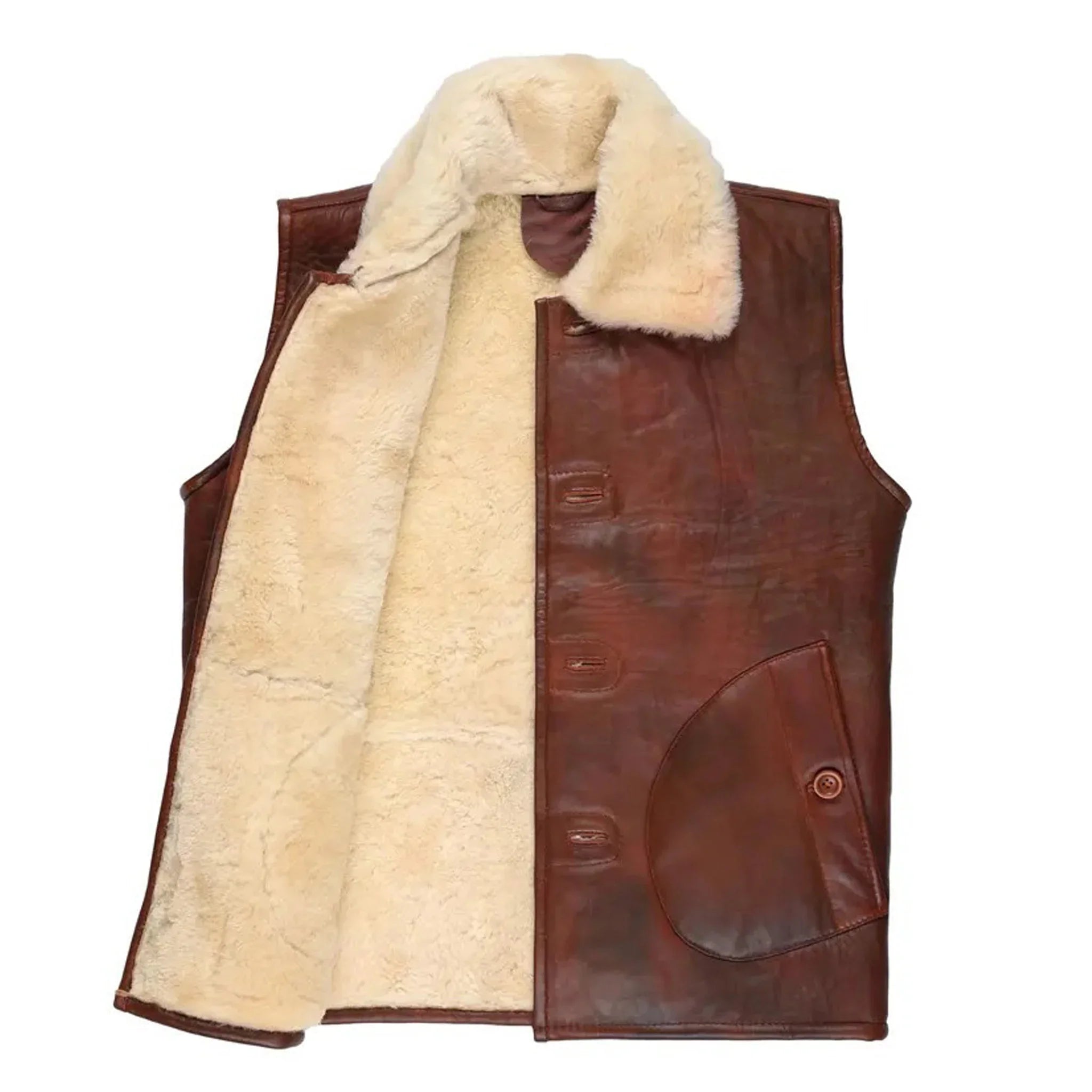 Men's Sheepskin Leather Shearling Vest – Brown Gilet