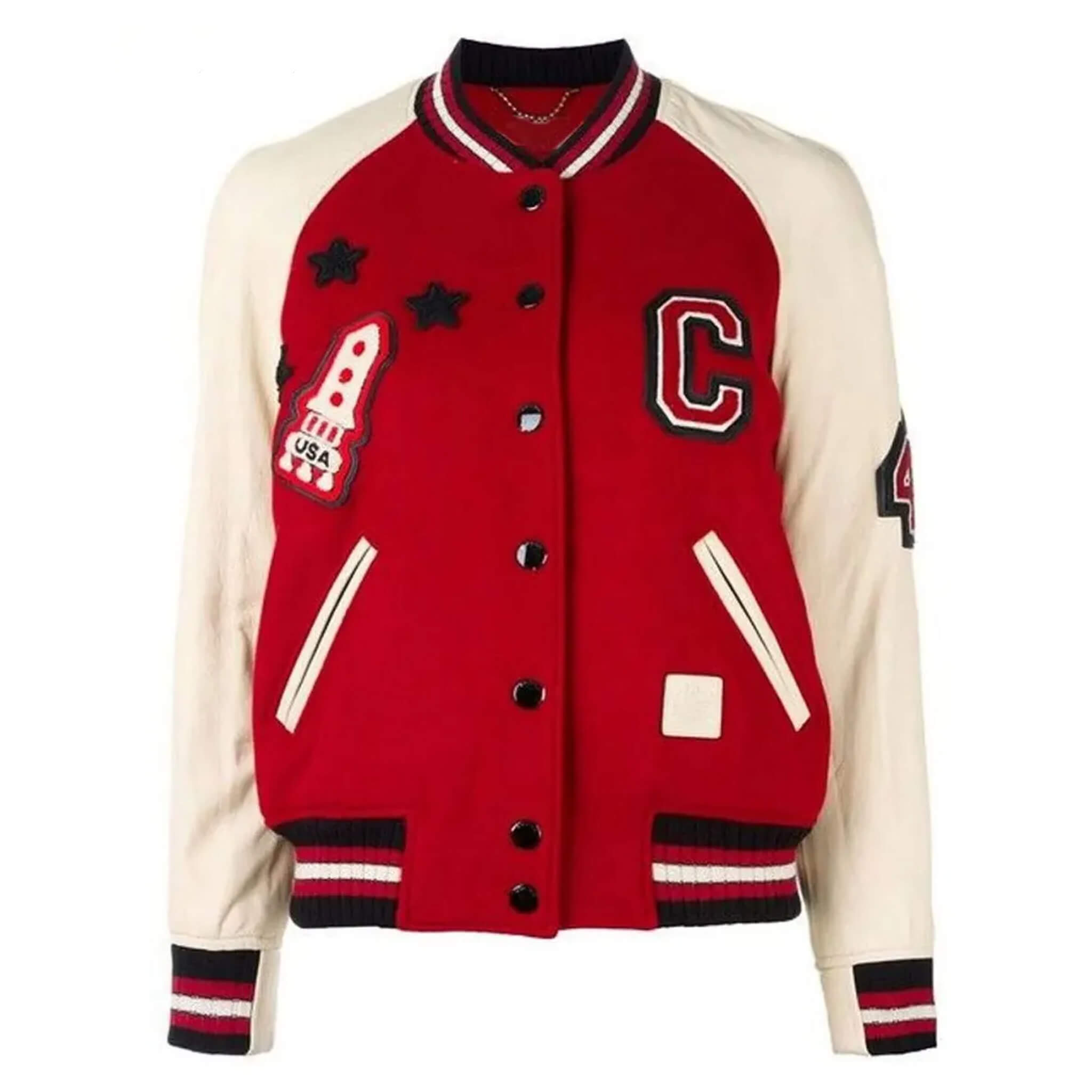 Coach Red & White Varsity Jacket – Classic Letterman Style