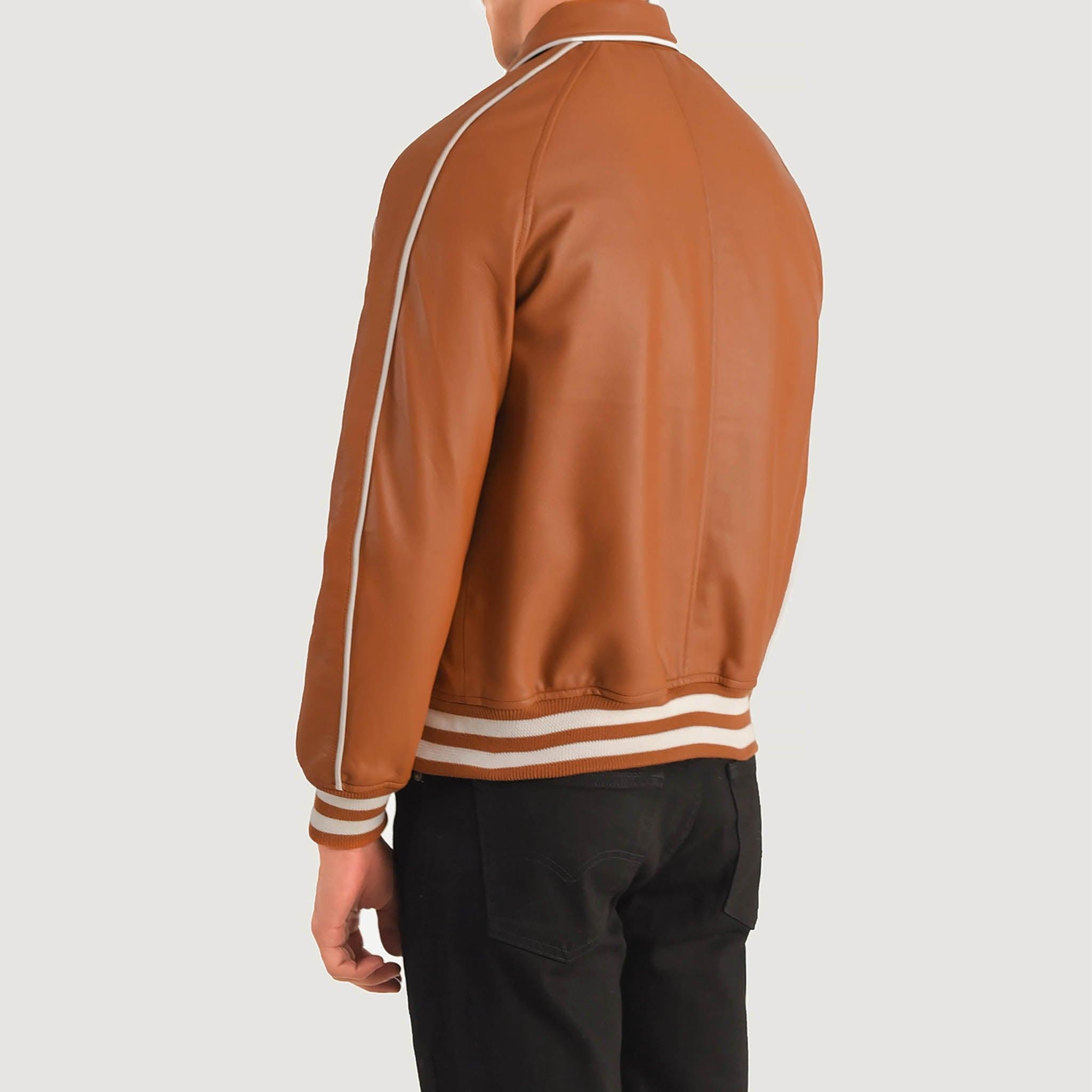 Connor Gold Brown Leather Varsity Jacket – Classic College Letterman Tailored Fit