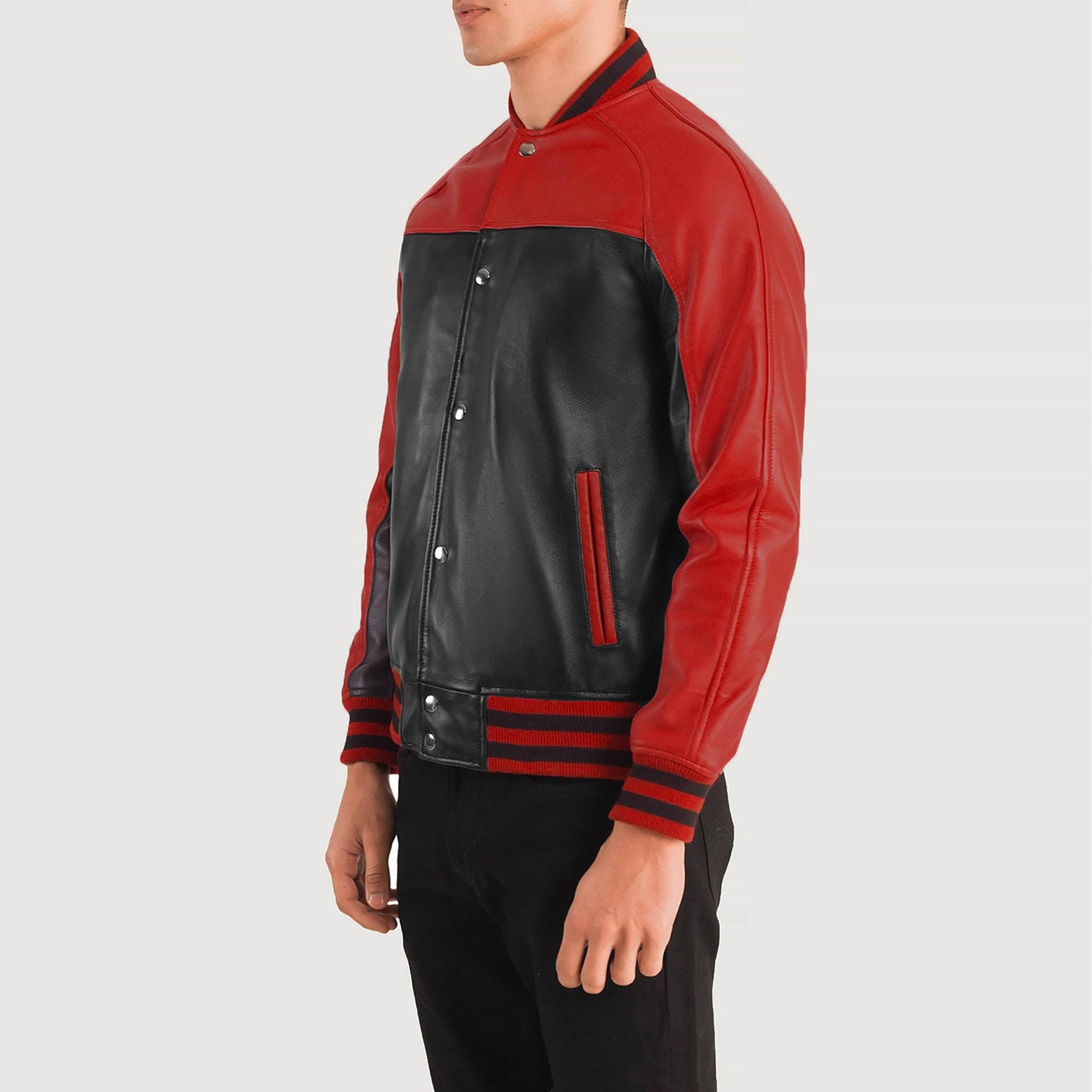 Tristan Leather Varsity Jacket in Black & Red – College Letterman Style - leathergang.com