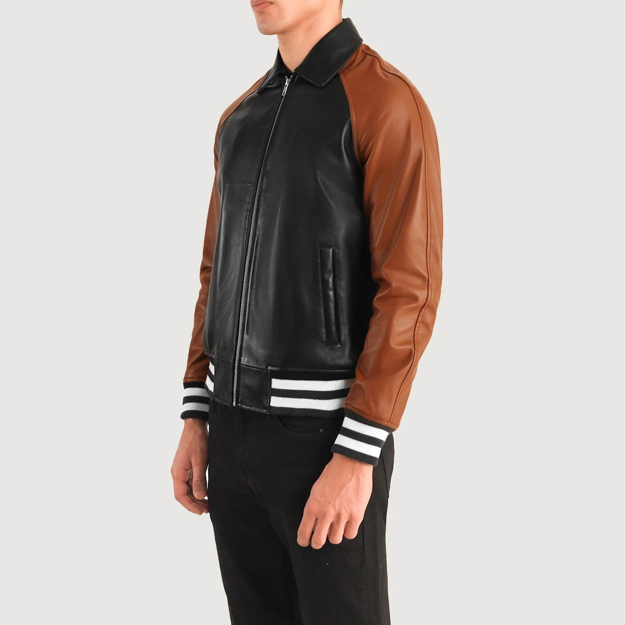 Abelard Brown & Black Leather Varsity Jacket – Timeless Classic Style