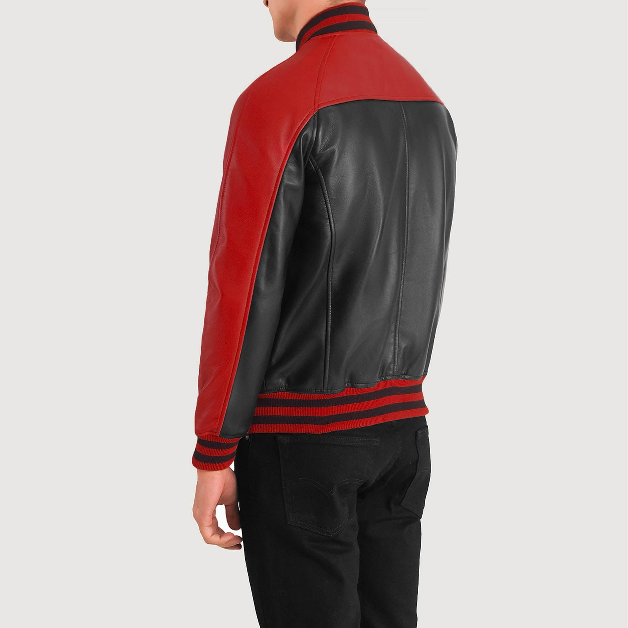 Tristan Leather Varsity Jacket in Black & Red – College Letterman Style