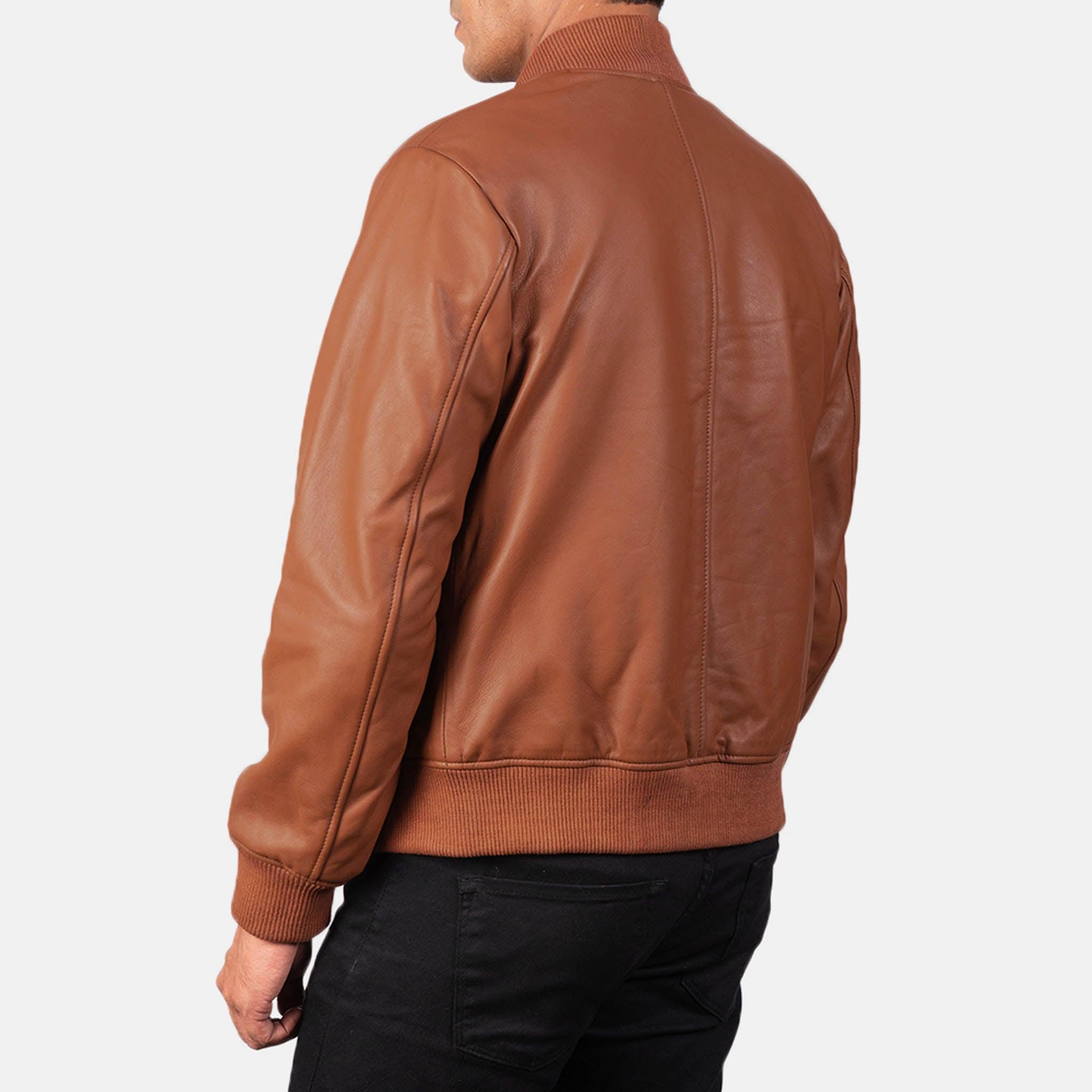 Rayne Men's Tan Brown Leather Bomber Jacket – Timeless and Elegant Design