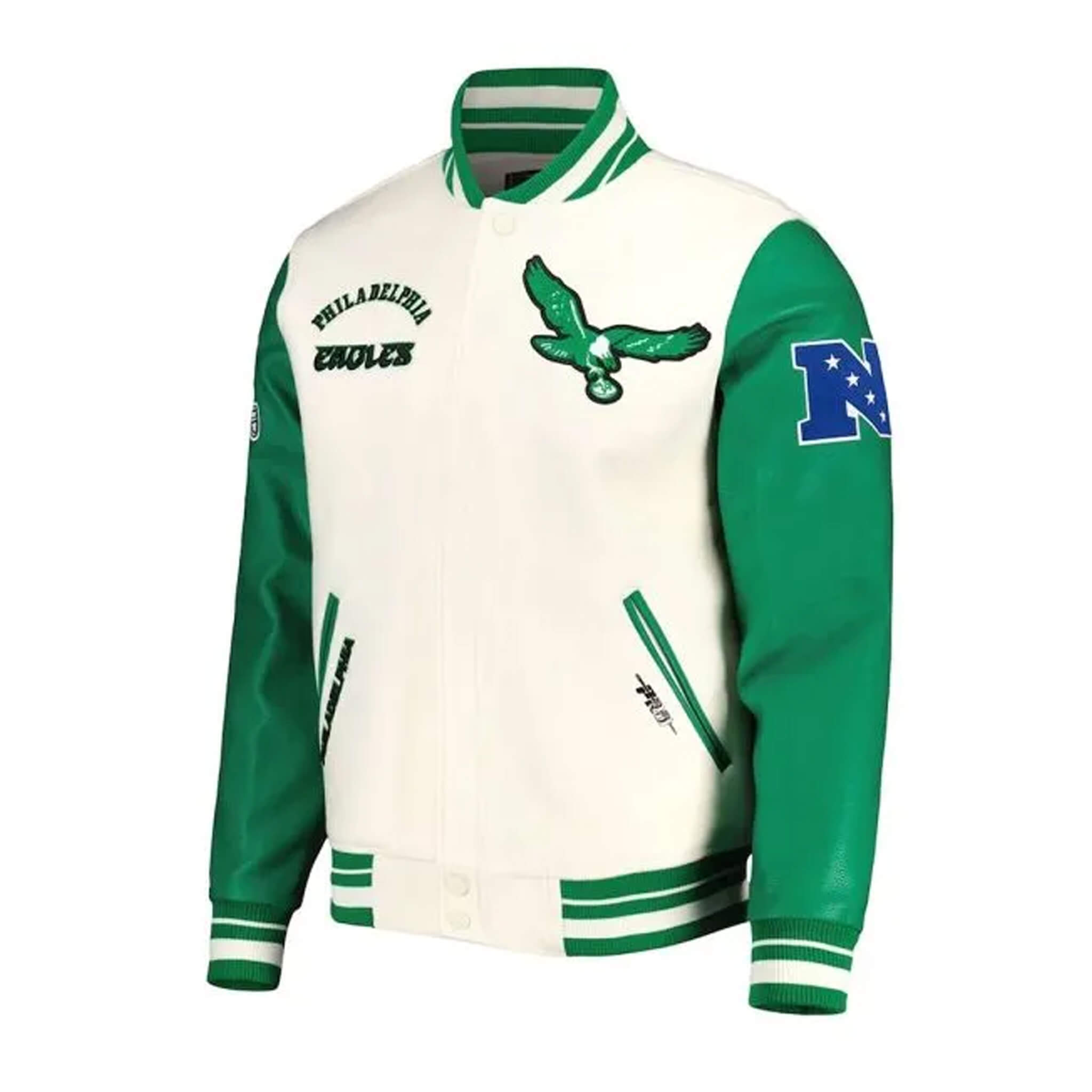 Philadelphia Eagles Retro Varsity Jacket – Cream Green Classic Style