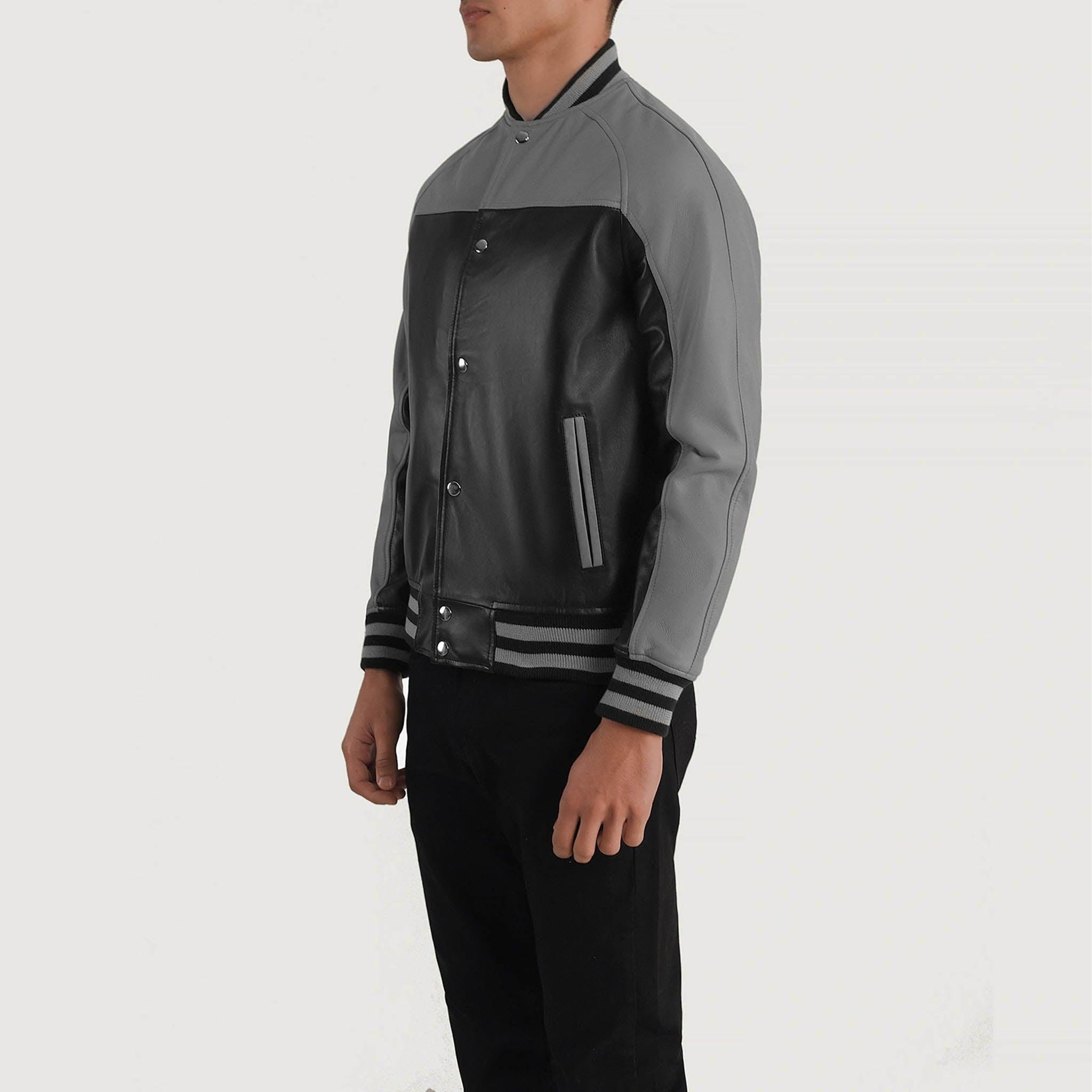 Tristan Leather Varsity Jacket in Black & Gray – College Letterman Style - leathergang.com