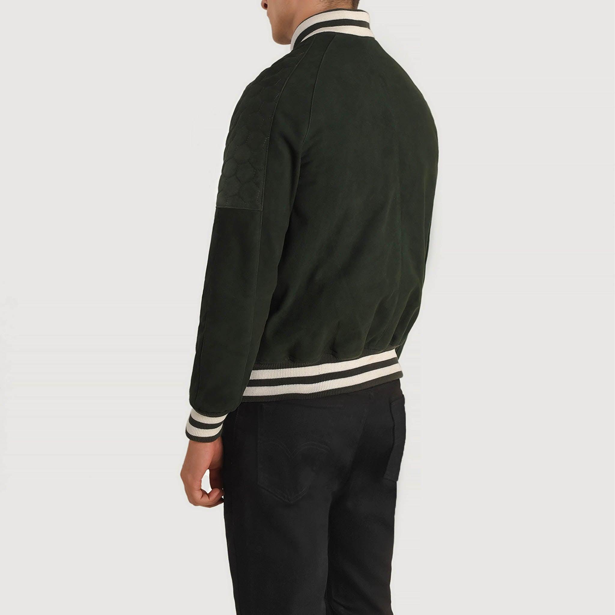 Felix Varsity Jacket in Genuine Green Suede Leather – Perfect for Custom Embroidery