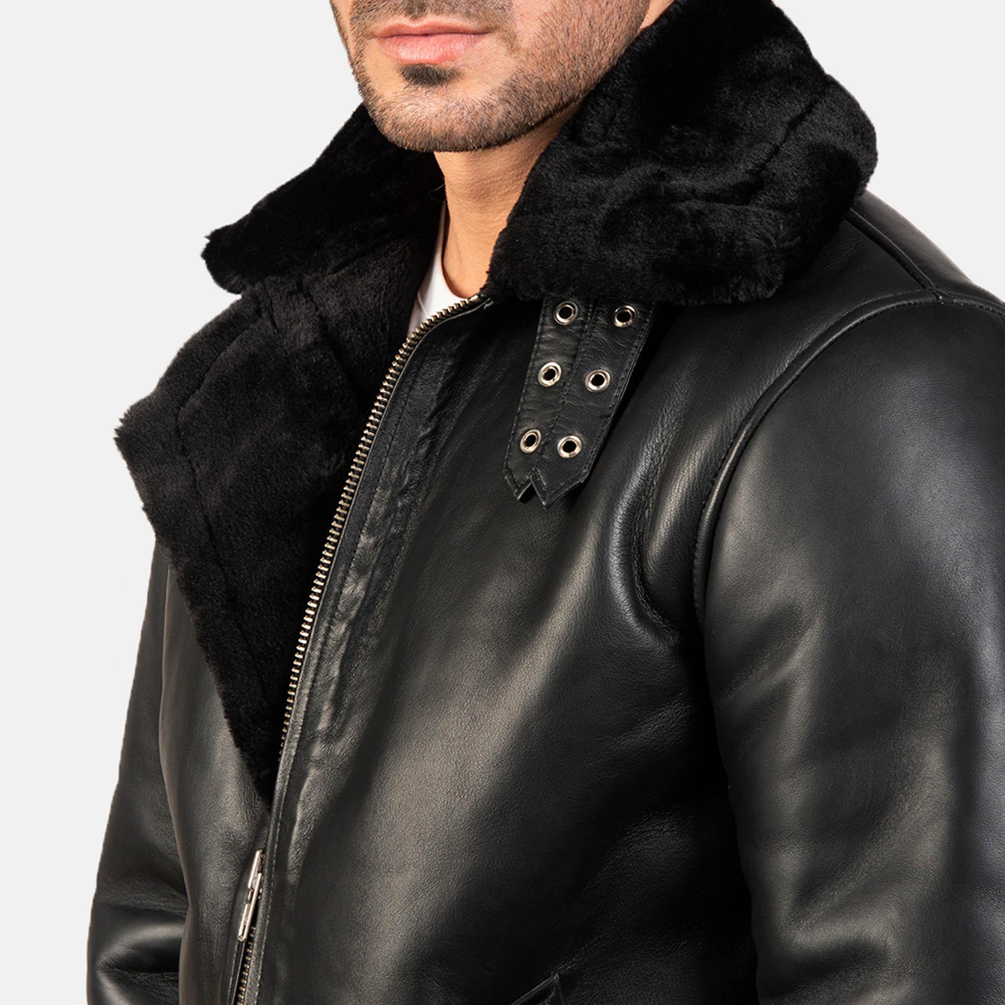 Men's Frances Black B3 Leather Bomber Jacket – Warm & Stylish