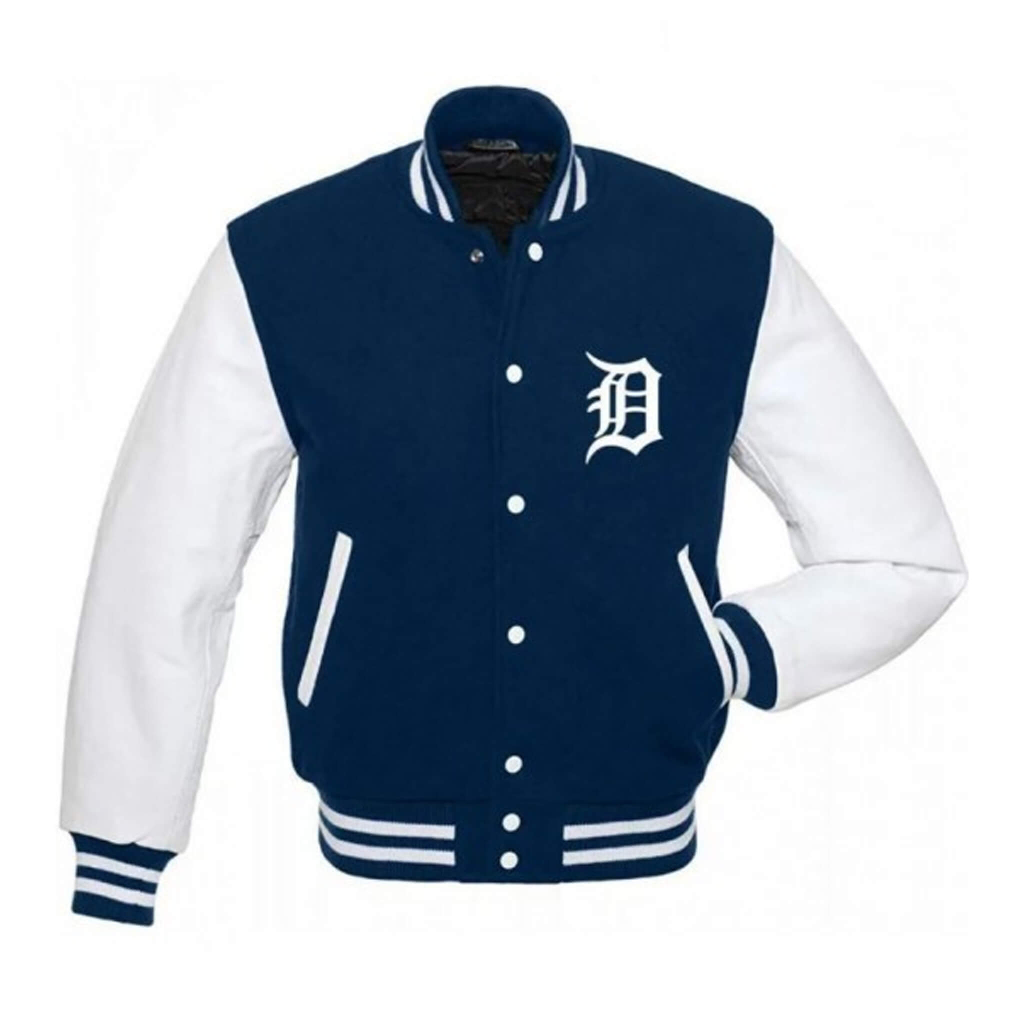 Detroit Tigers MLB Blue and White Letterman Varsity Jacket