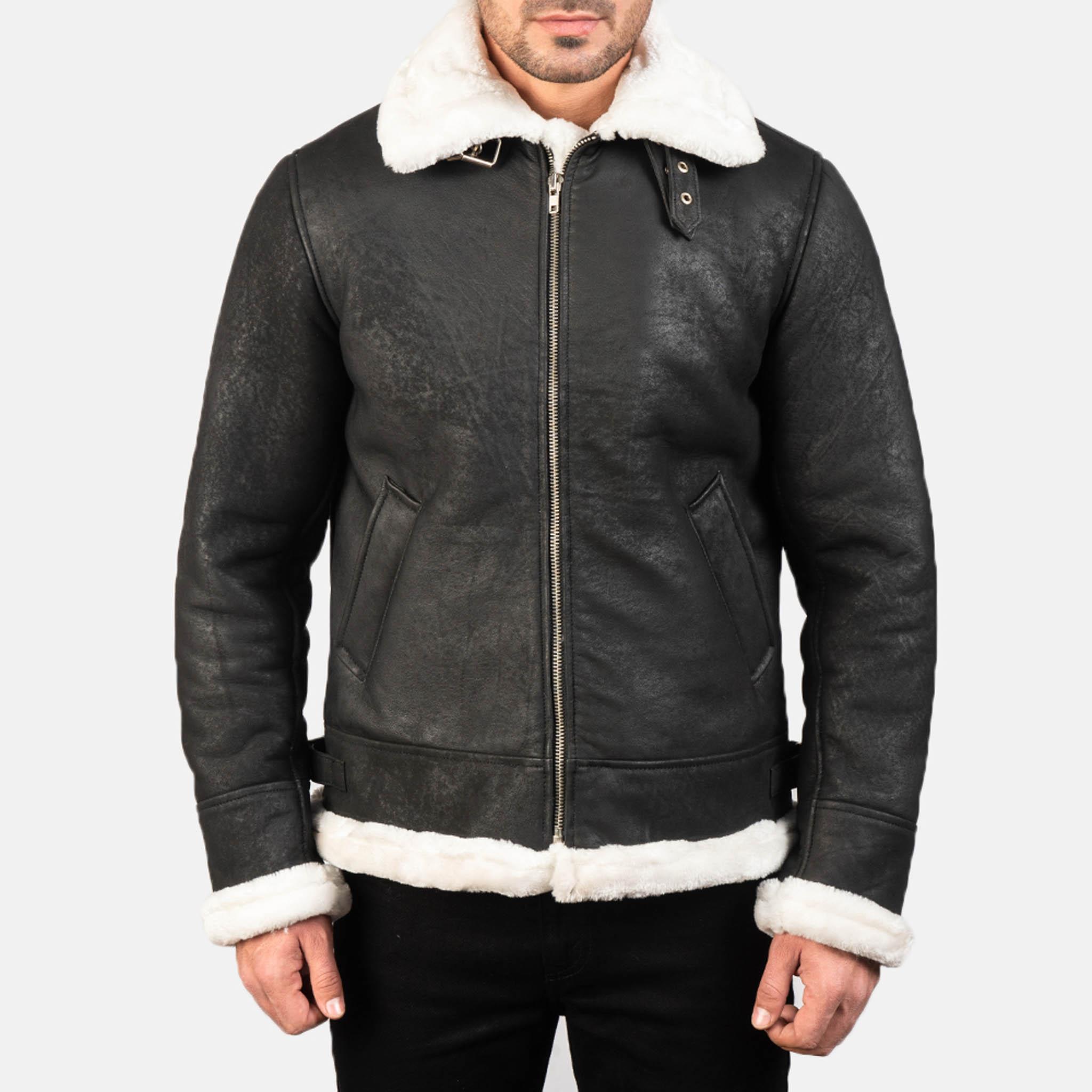 Men's Frances Black B3 Leather Bomber Jacket – Warm & Stylish