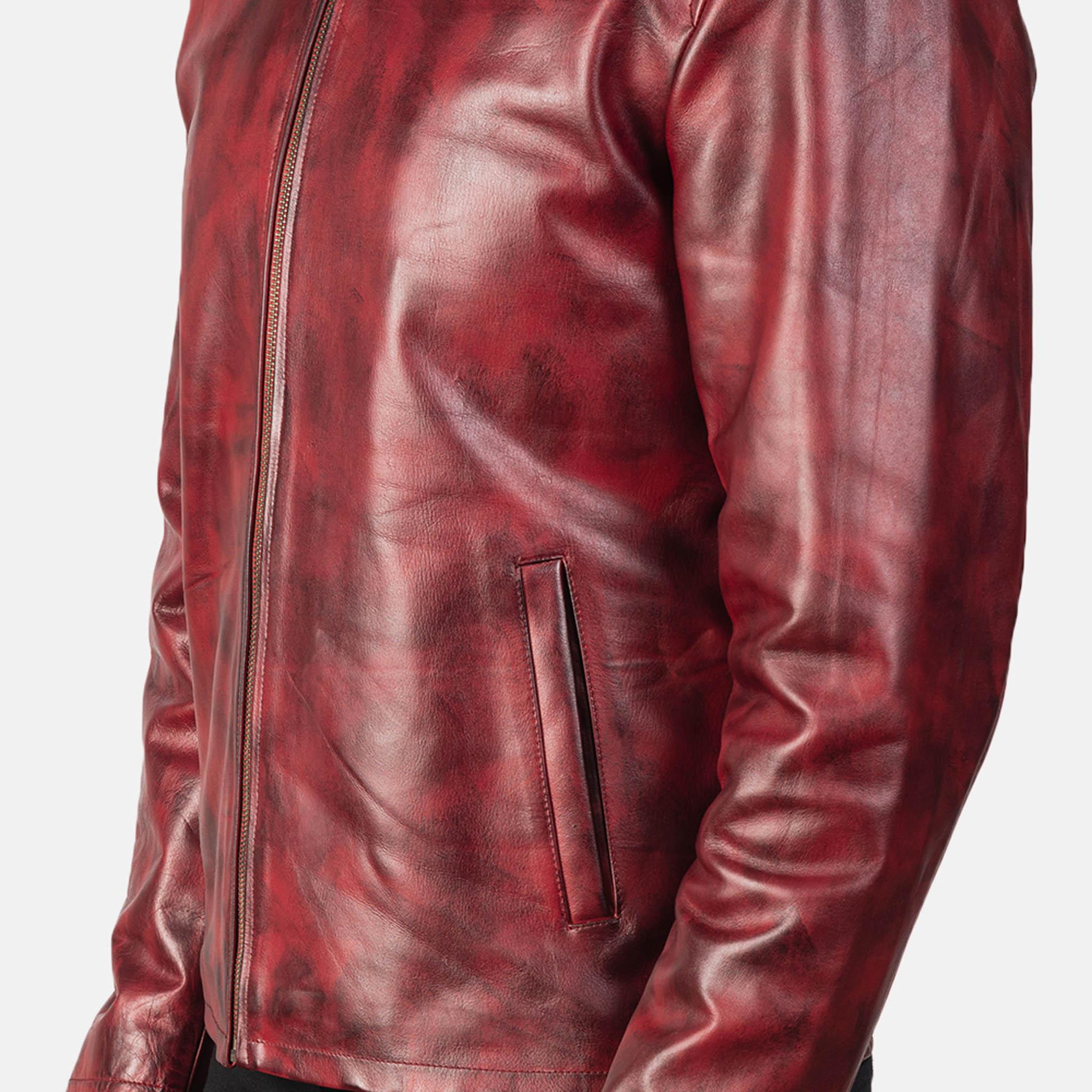 Alec Distressed Burgundy Leather Jacket – Timeless Vintage Look