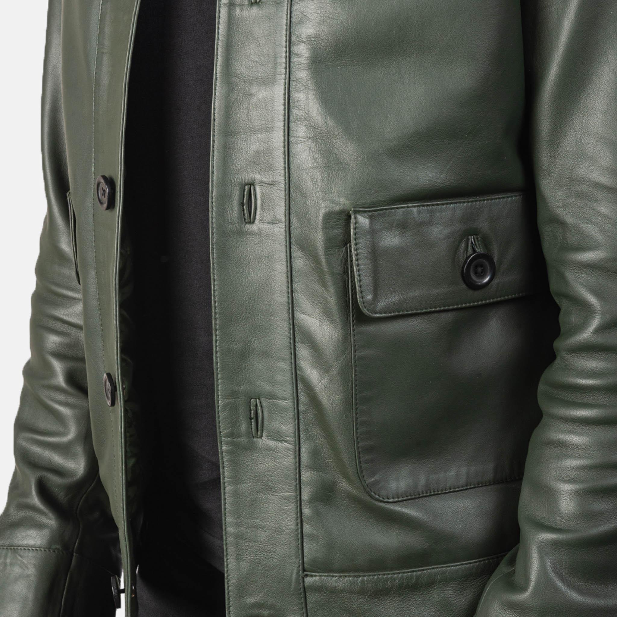 Men's Calem Green Leather Bomber Jacket – High-Quality Leather Apparel