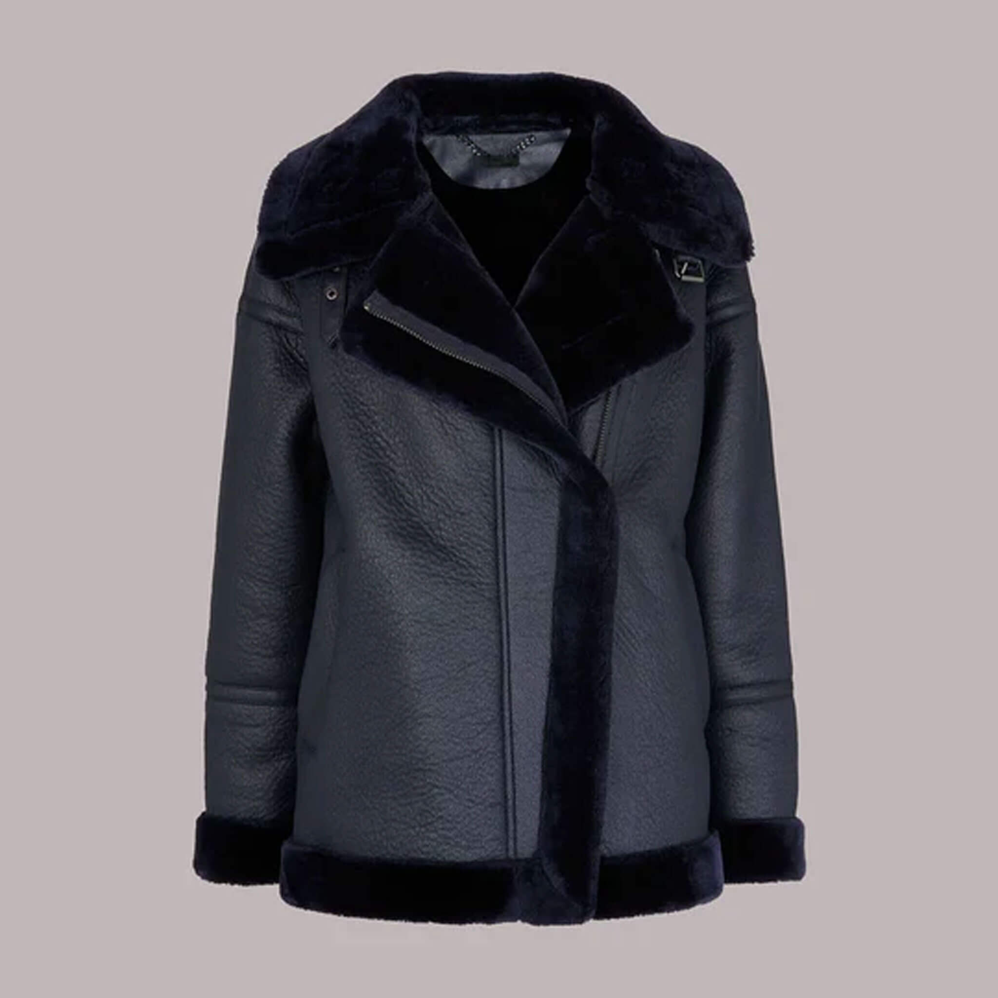Elara Winter Biker Coat – Faux Fur Shearling Jacket