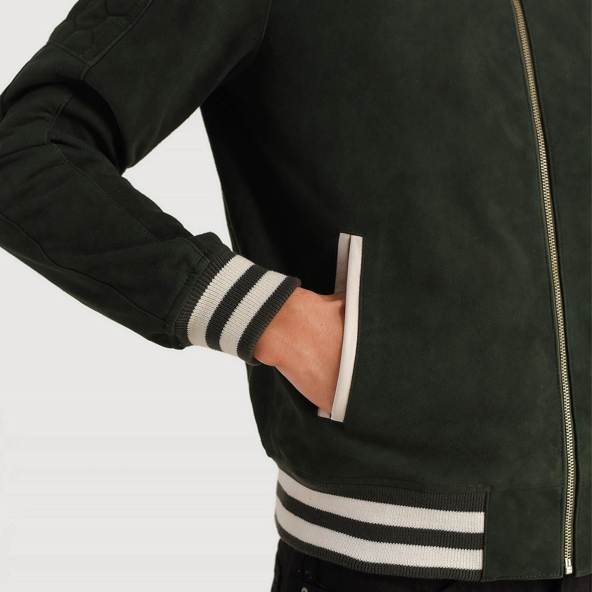 Felix Varsity Jacket in Genuine Green Suede Leather – Perfect for Custom Embroidery