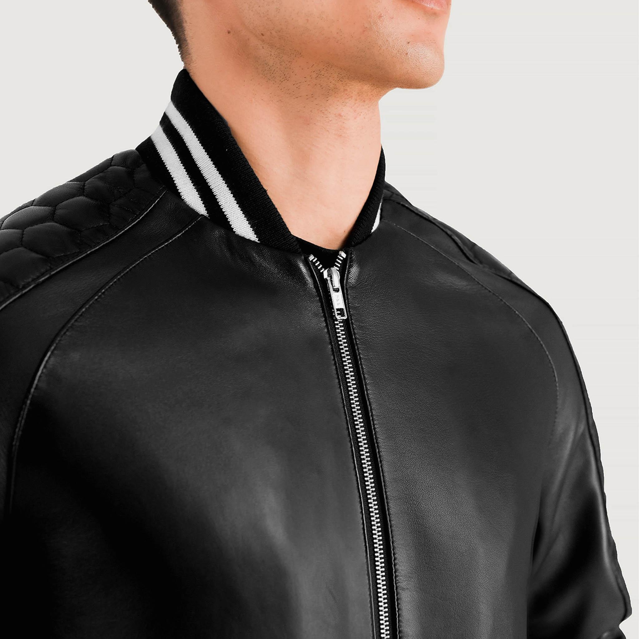 Felix Varsity Jacket in Genuine Black Leather – Perfect for Custom Embroidery