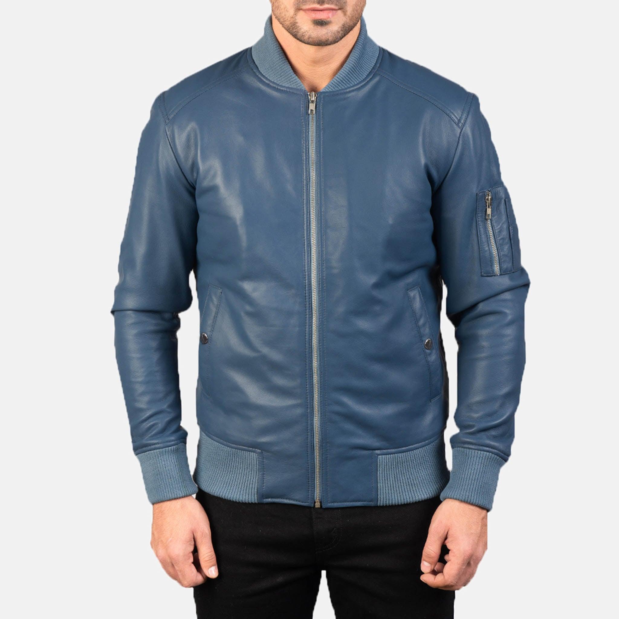 Allora MA-1 Bomber Jacket in Blue Leather – Premium Effortless Style
