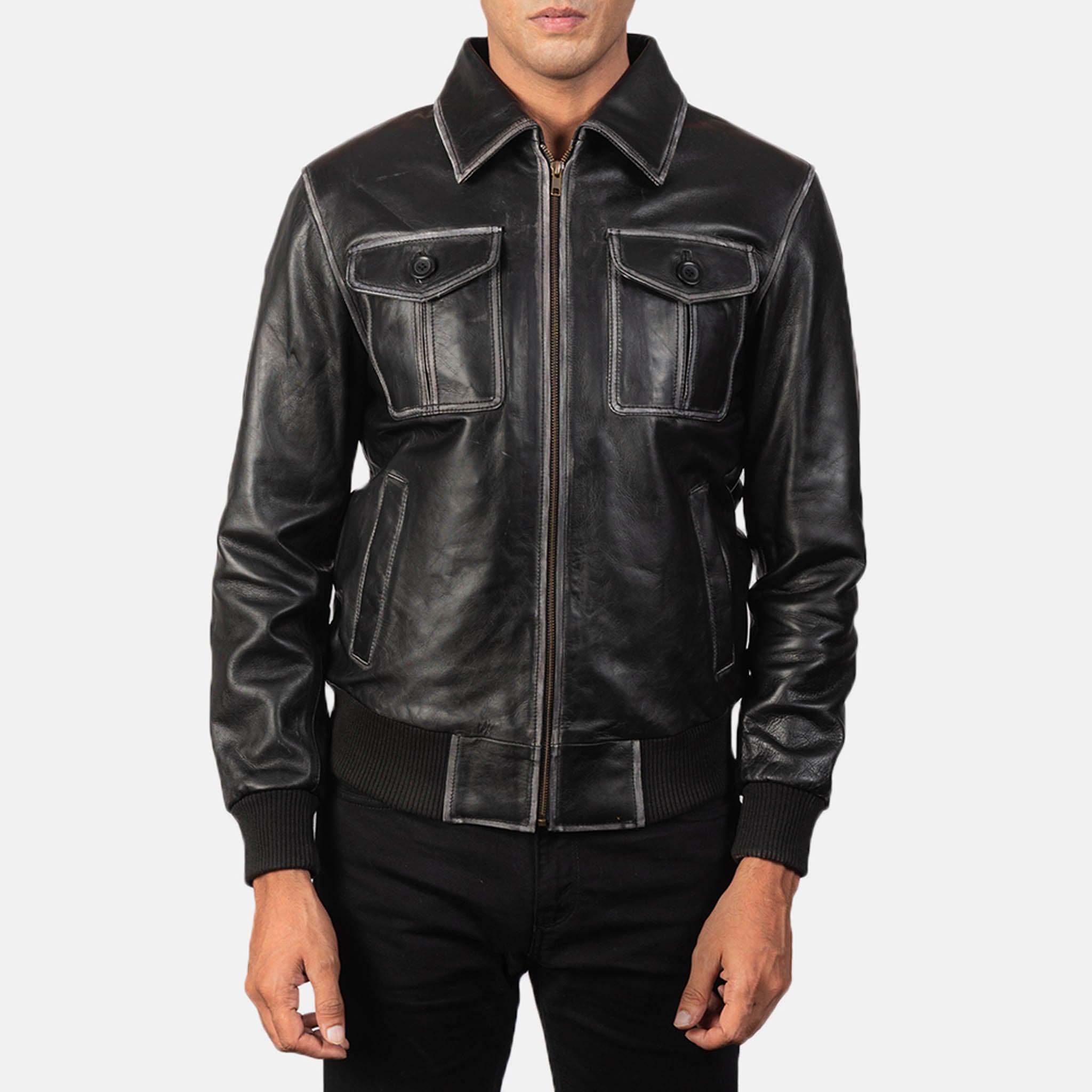 Ronny Black Leather Bomber Jacket – Men's Premium Comfort & Durability