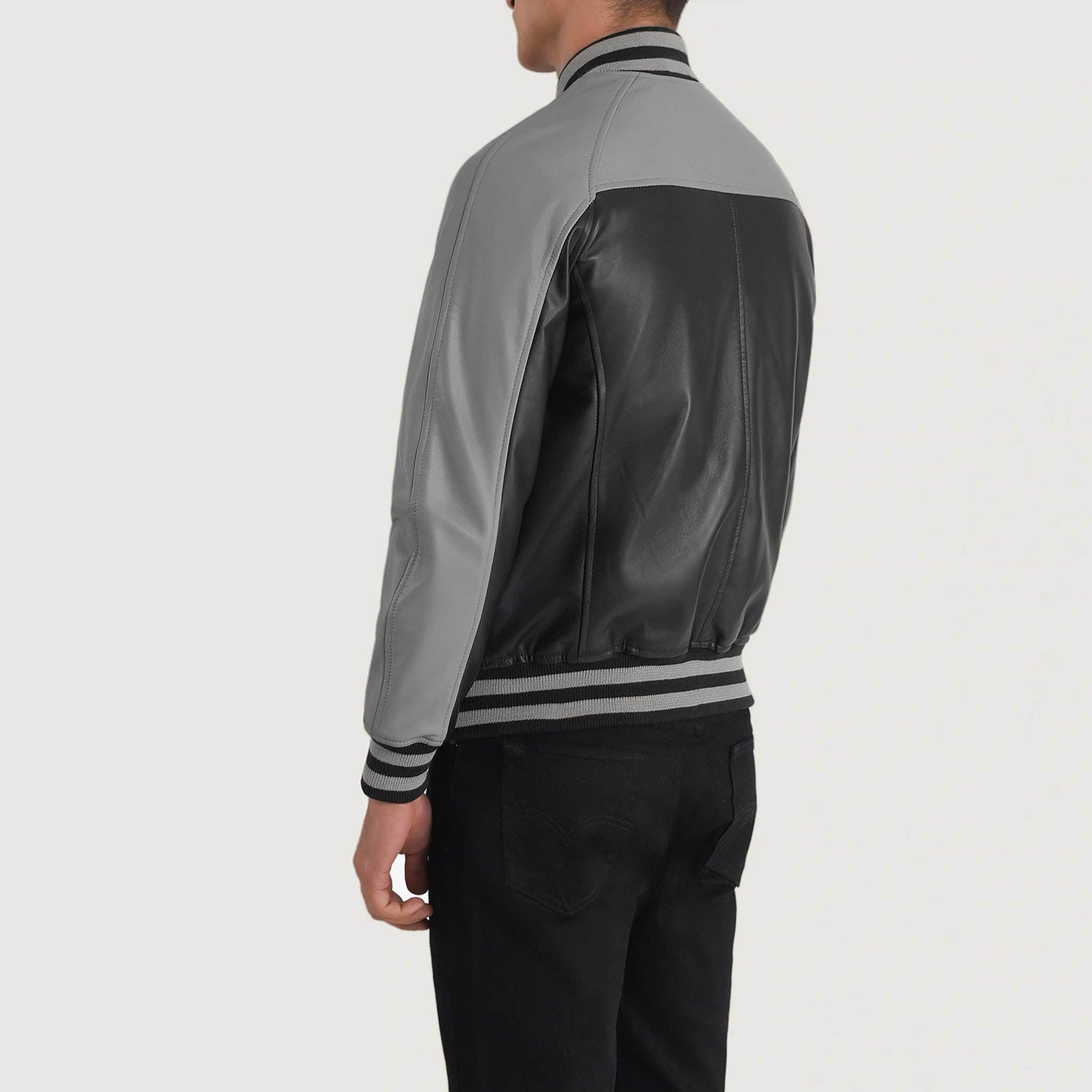 Tristan Leather Varsity Jacket in Black & Gray – College Letterman Style