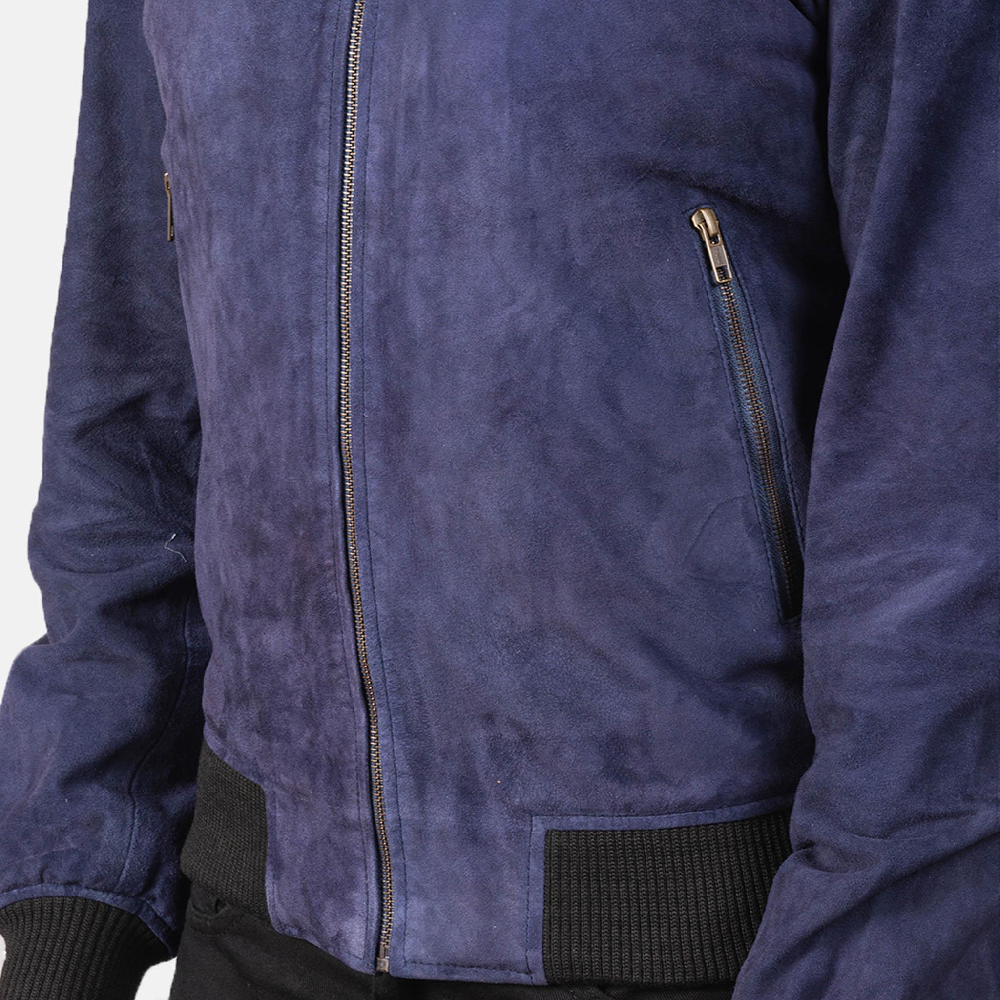 Rayne Premium Blue Suede Leather Bomber Jacket – Ultimate Comfort and Durability