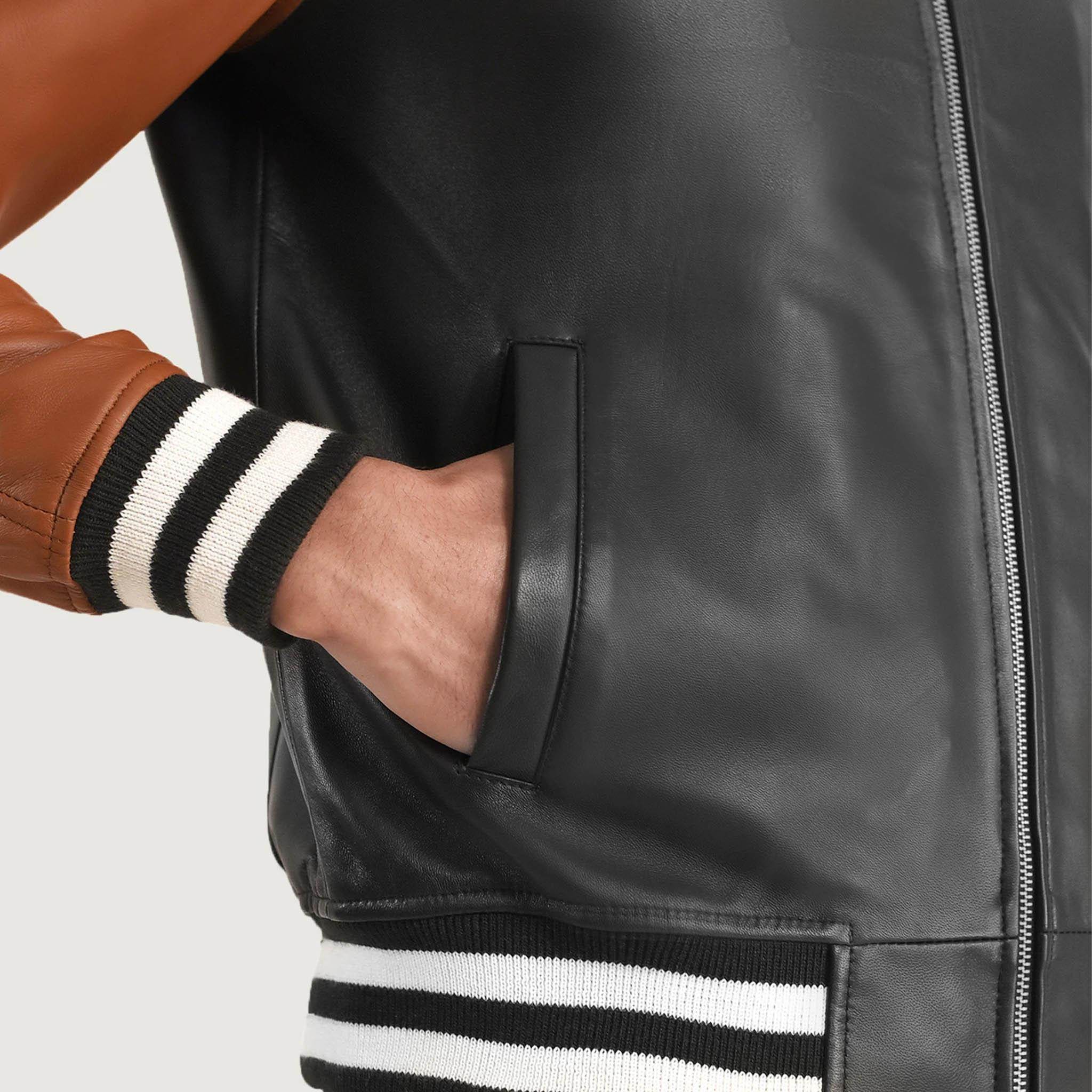 Abelard Brown & Black Leather Varsity Jacket – Timeless Classic Style
