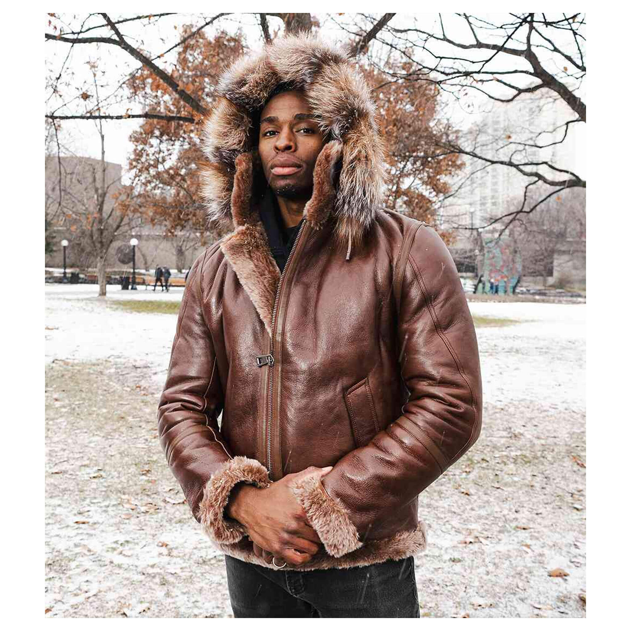 Felix Brown Hooded Leather Bomber Jacket – Premium Zip-Up Classic Style