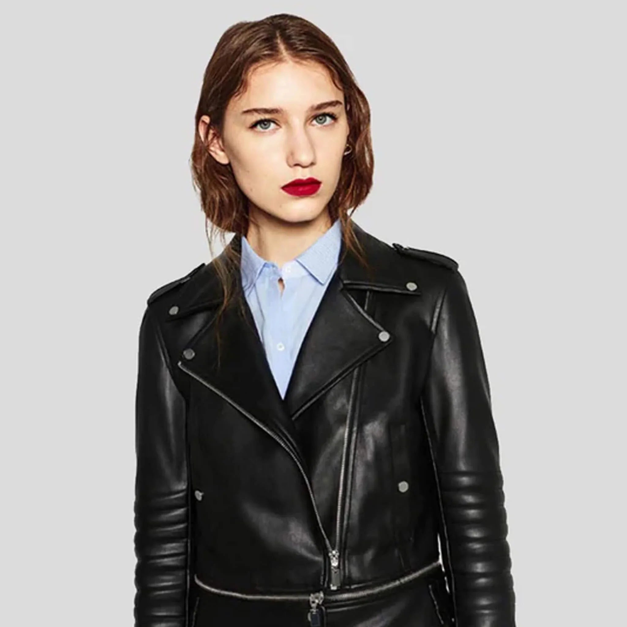 Sleek Black Biker Leather Jacket